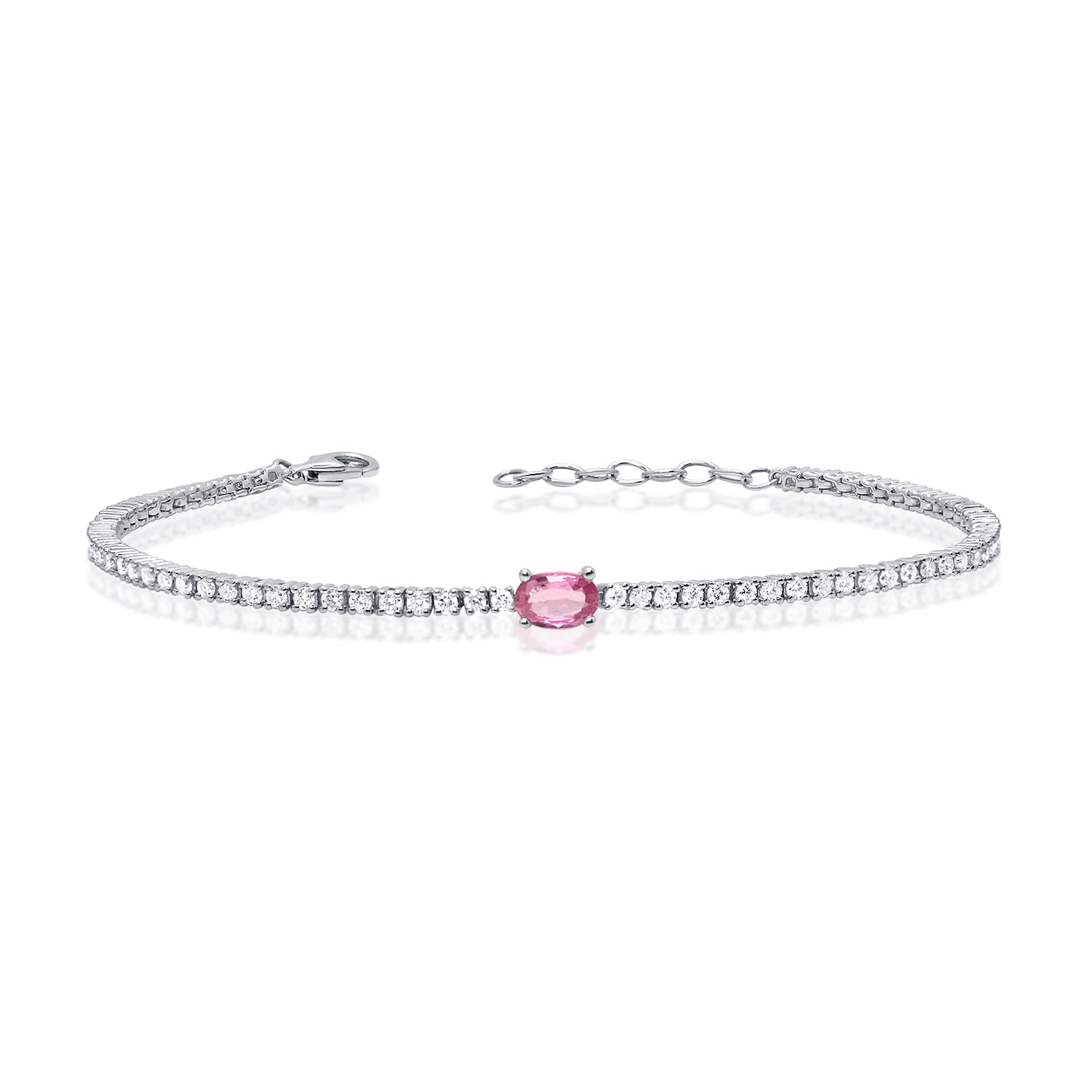 Four Prong Tennis Bracelet With Oval Gemstone Center