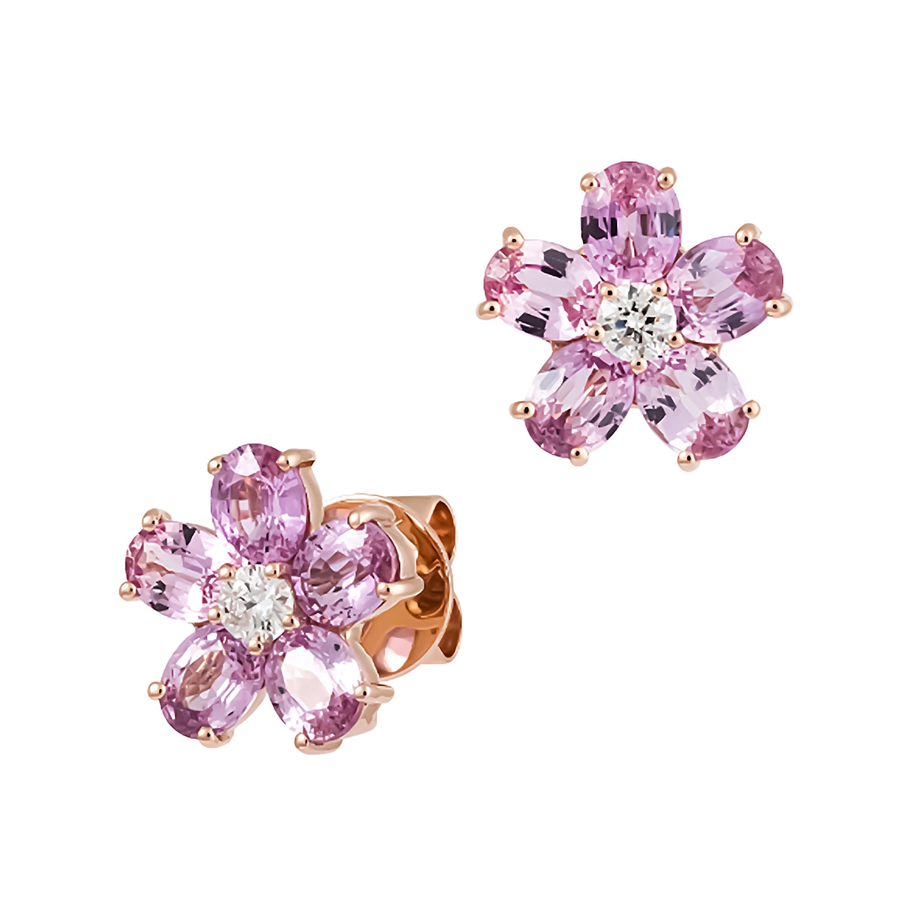 Oval Gemstone Flower Earrings