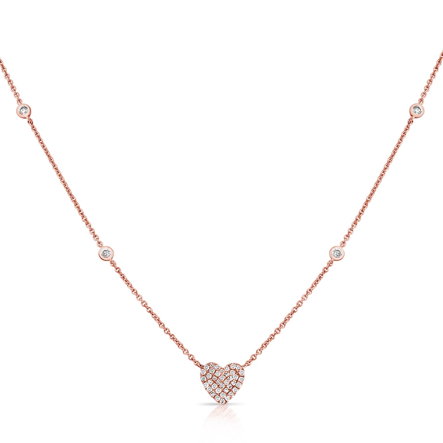 Pave Heart With Bezel Chain Necklace