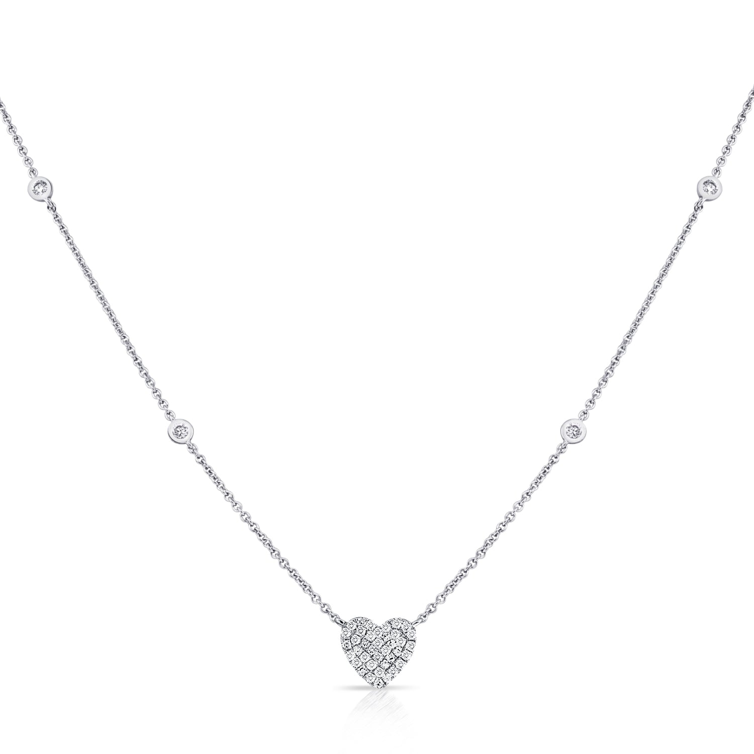 Pave Heart With Bezel Chain Necklace