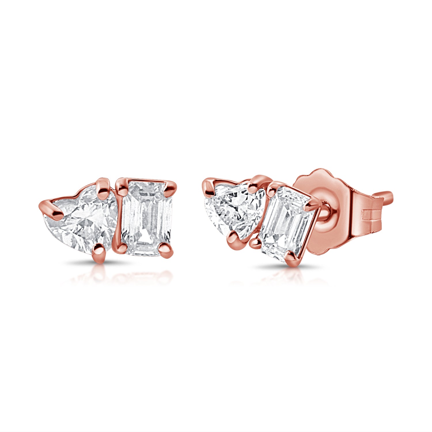 Toi Et Moi Heart And Emerald Cut Studs