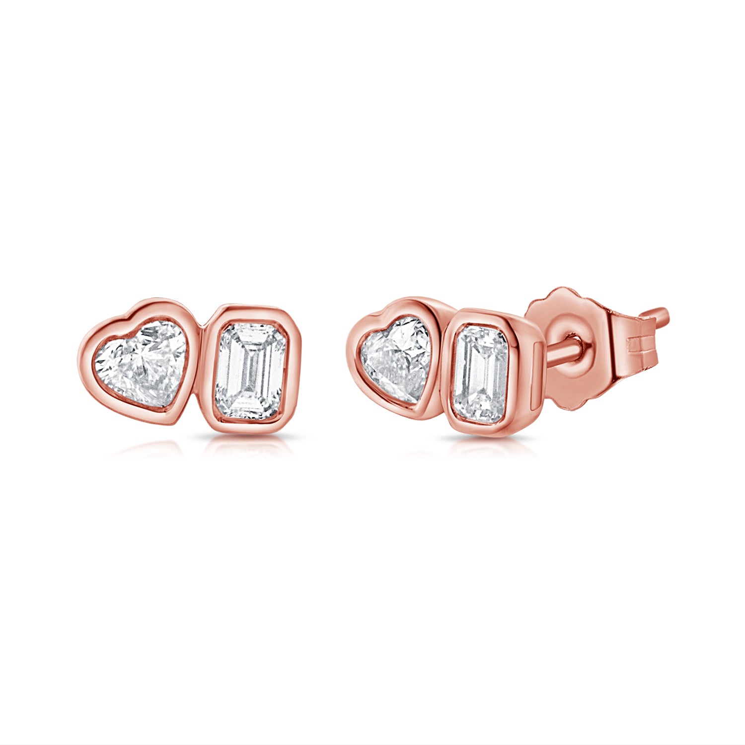 Toi Et Moi Heart And Emerald Cut Bezel Set Studs