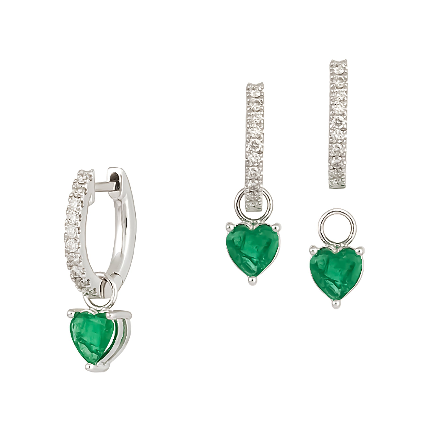 Diamond Hoops With Heart Gemstone