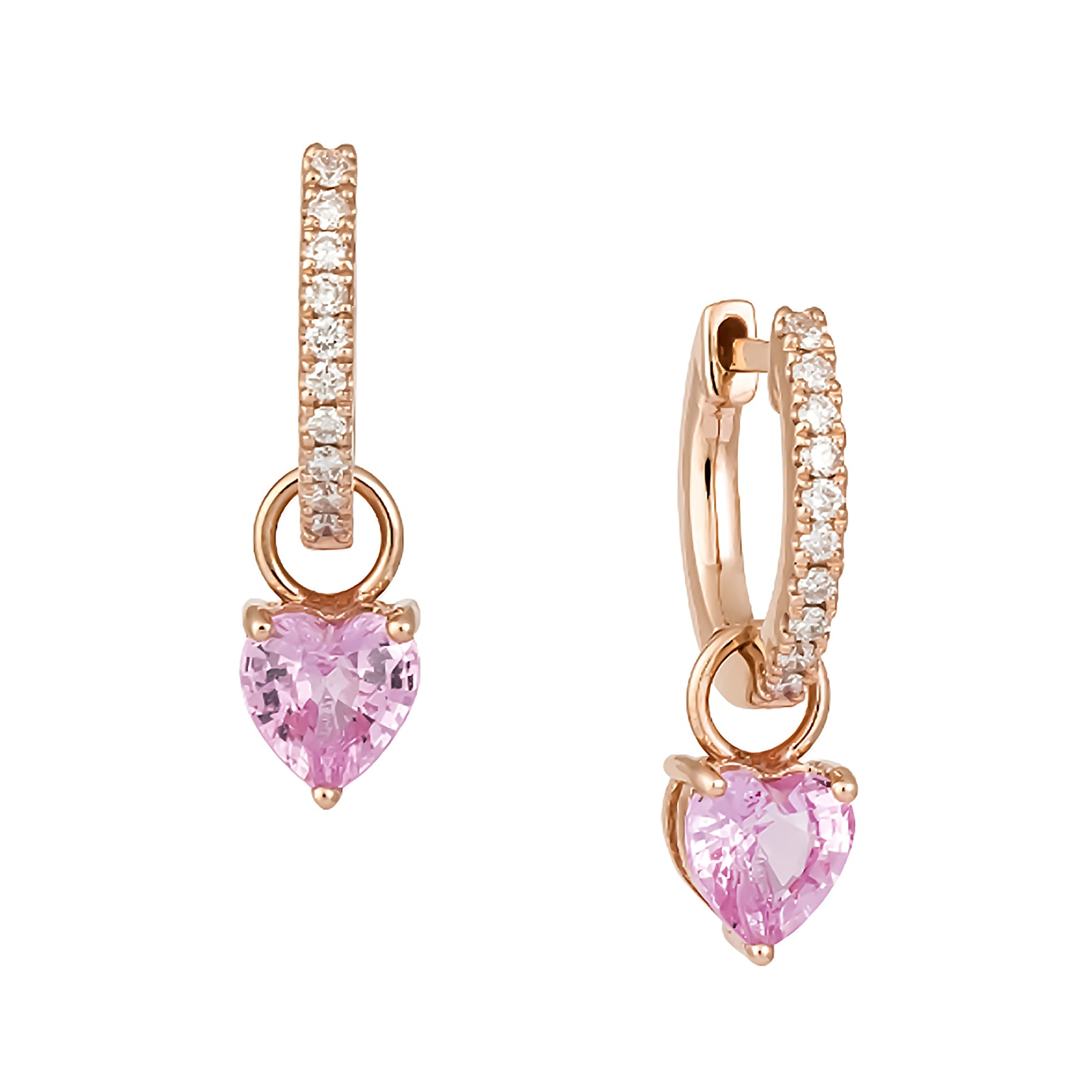 Diamond Hoops With Heart Gemstone