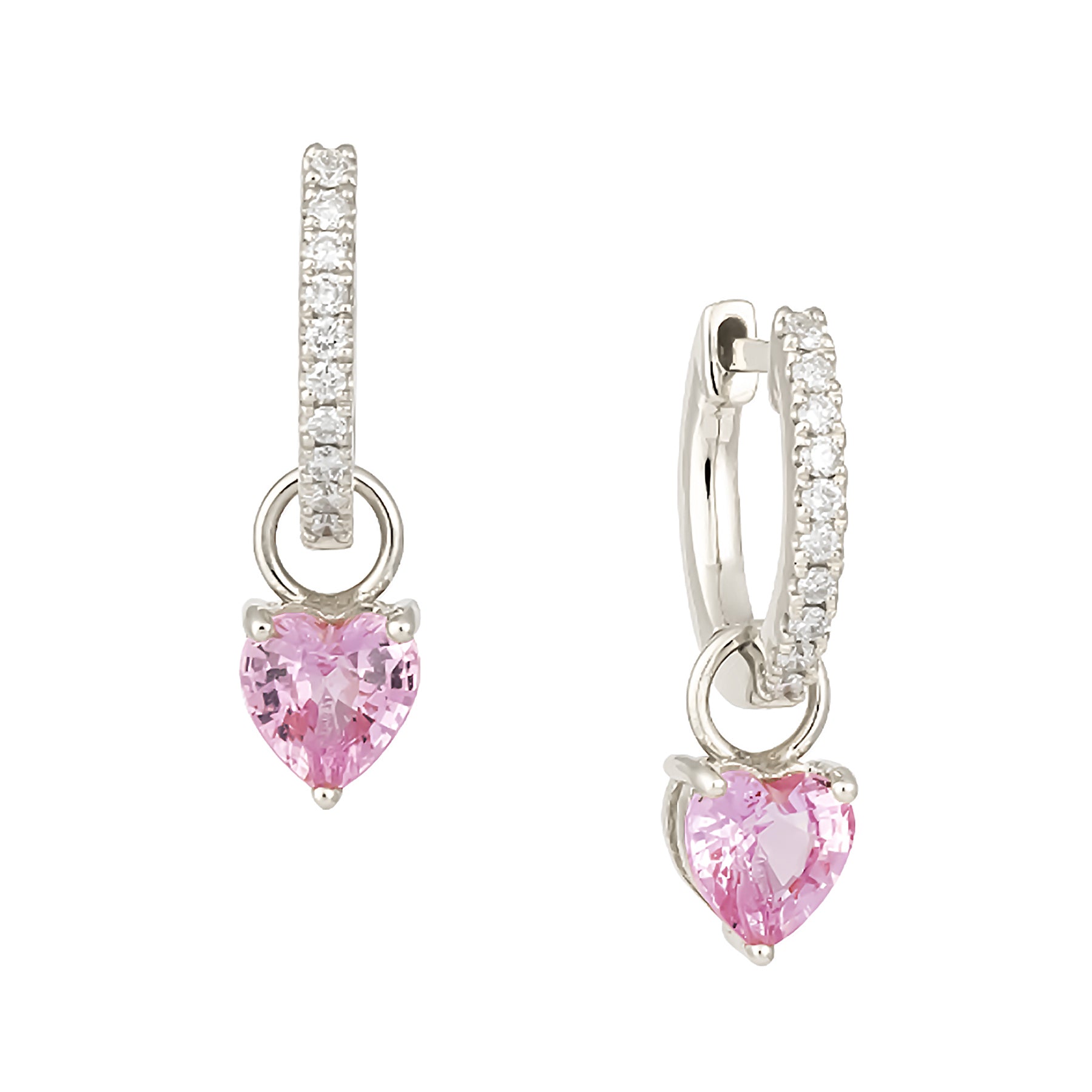 Diamond Hoops With Heart Gemstone