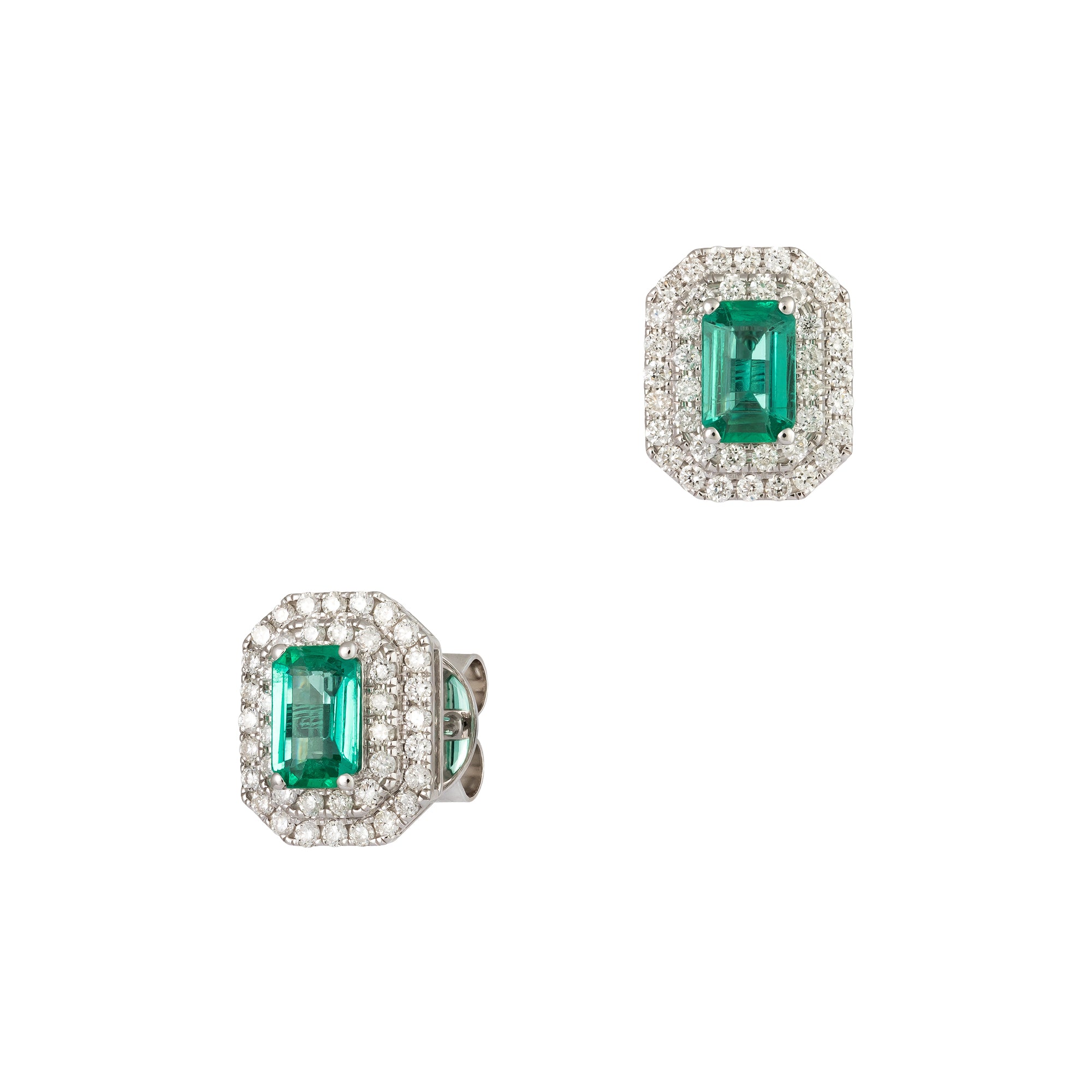 Emerald Cut Gemstone With Double Halo Earrings