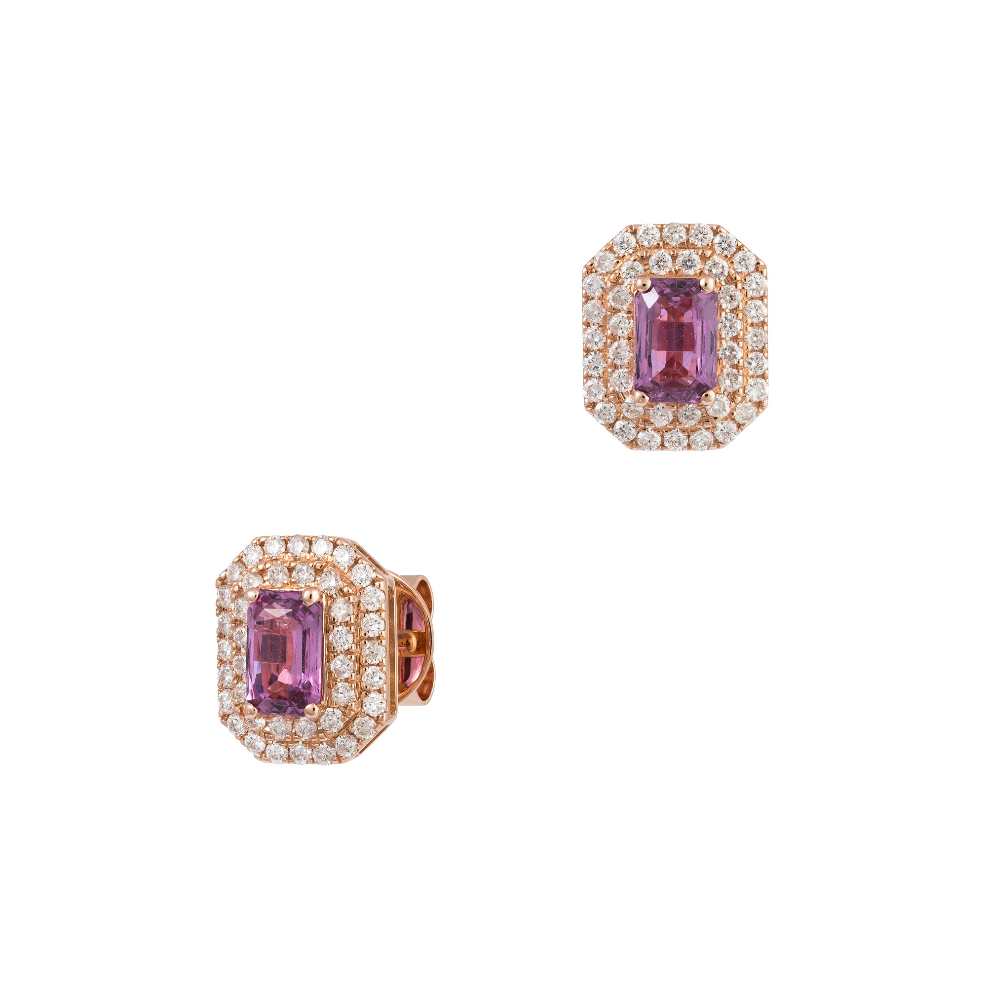 Emerald Cut Gemstone With Double Halo Earrings