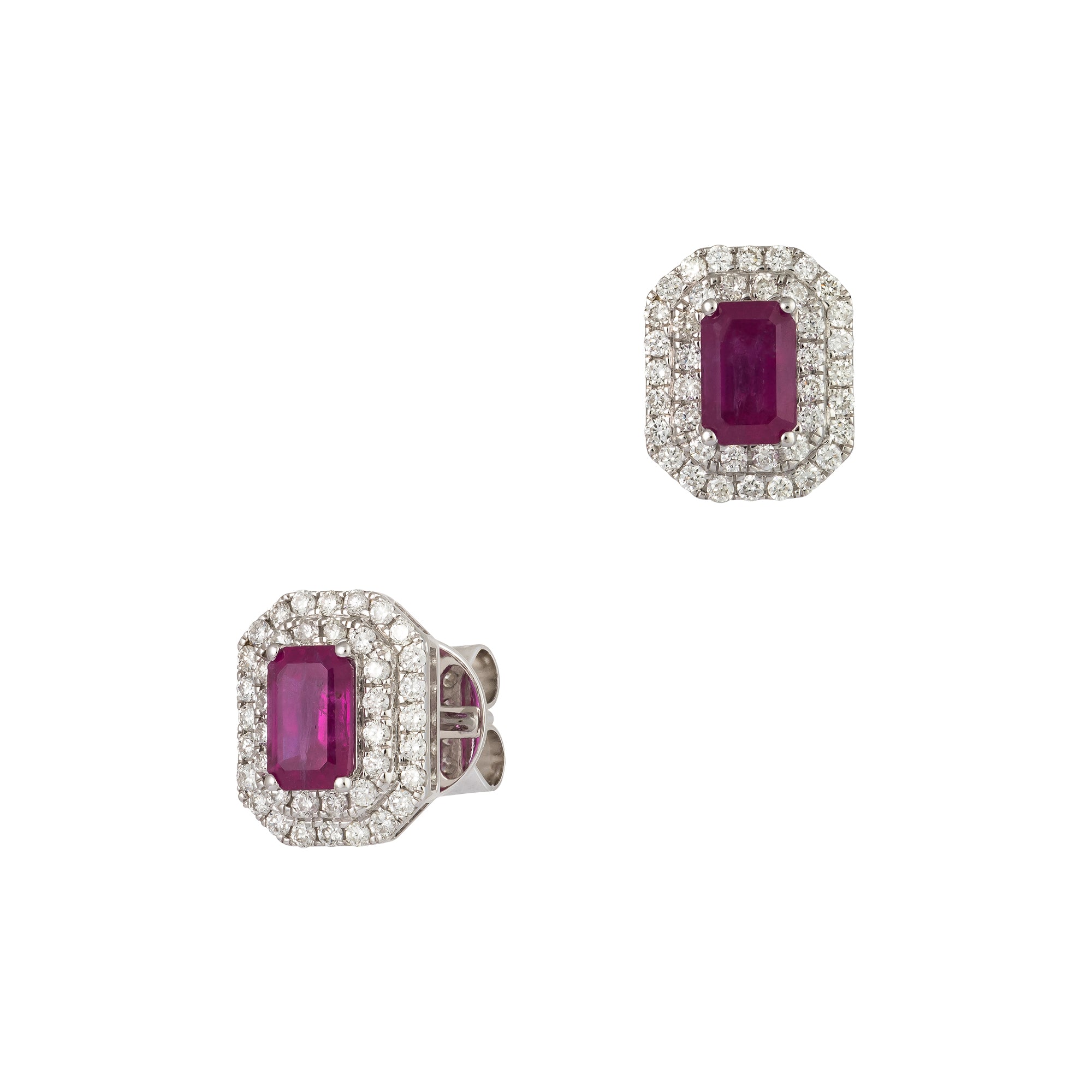 Emerald Cut Gemstone With Double Halo Earrings