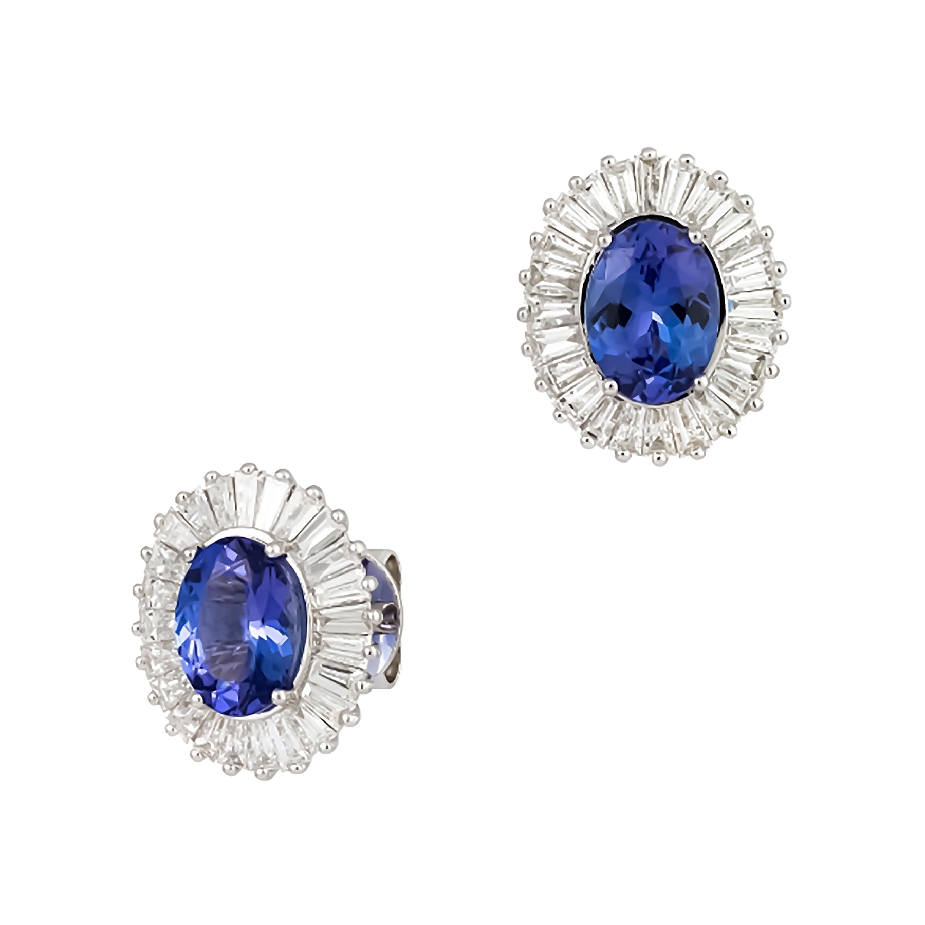 Oval Cut Gemstone With Baguette Halo Earrings