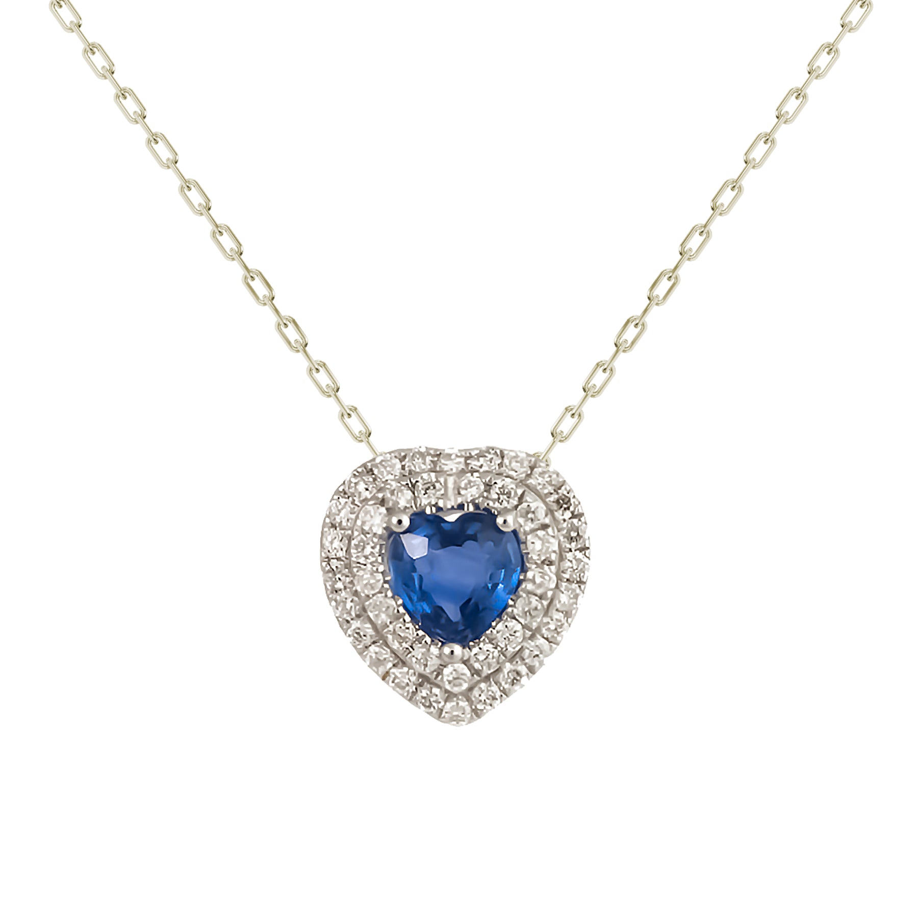 Gemstone Heart With Diamond Halo Necklace