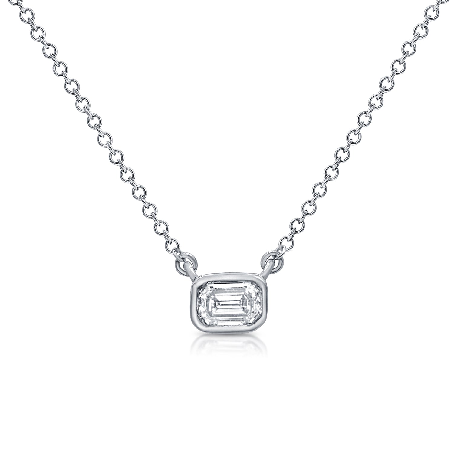 Bezel Set Emerald Cut Diamond Necklace