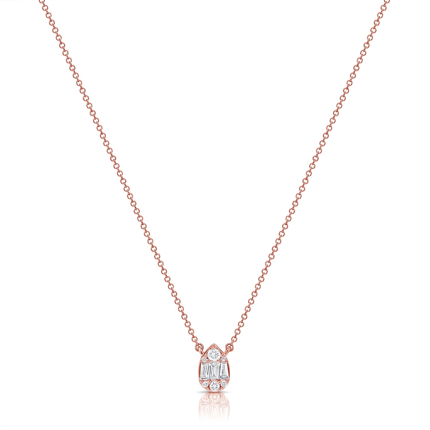 Baguette And Round Diamond Pear Shaped Necklace