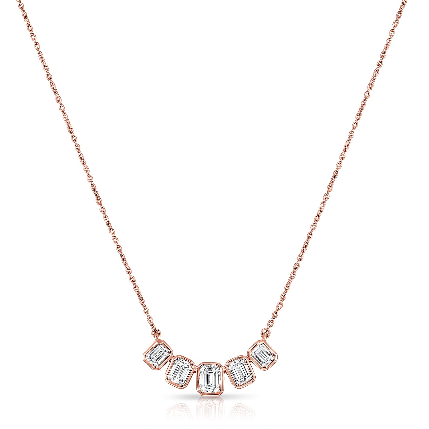 Five Emerald Cut Bezel Set Necklace