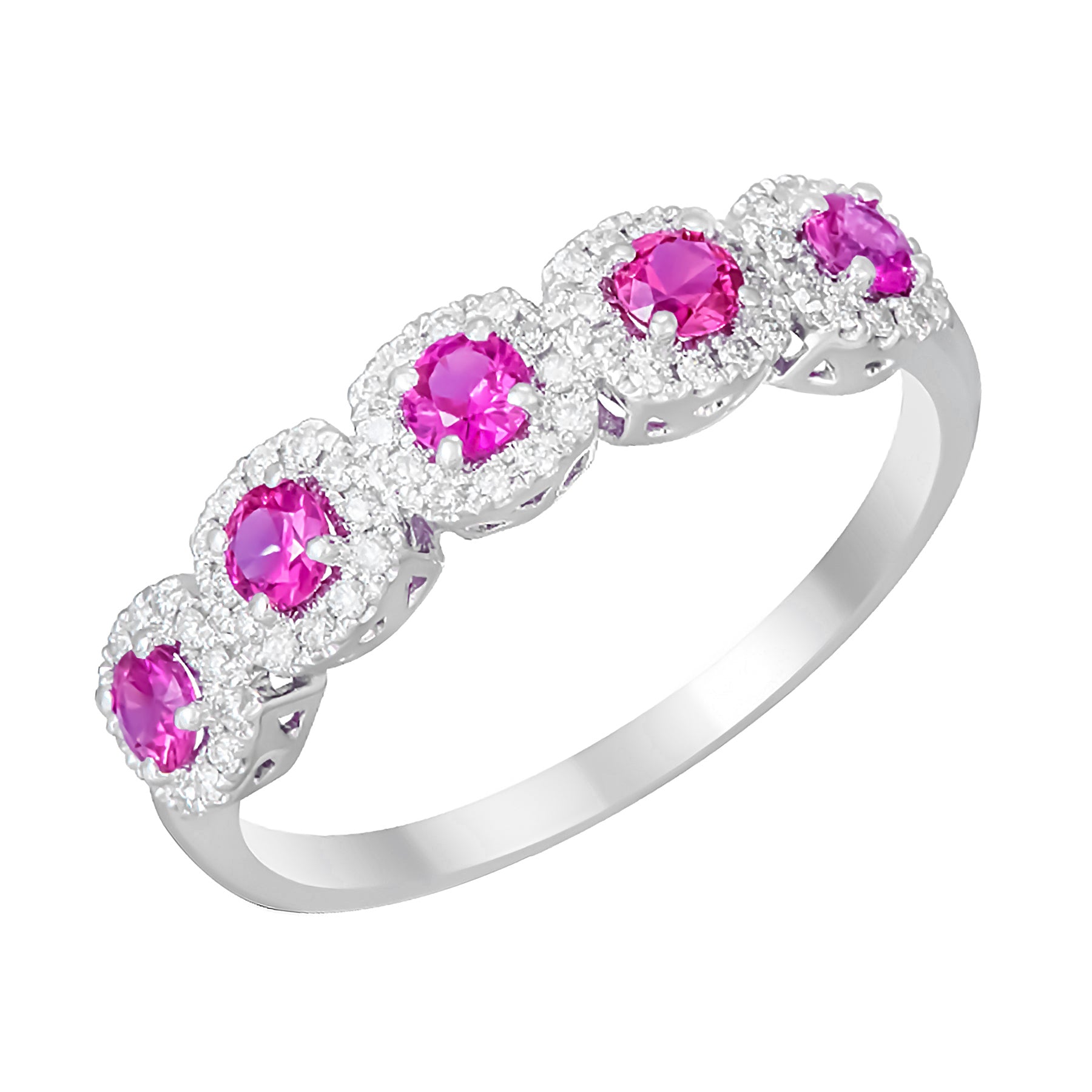 Gemstone With Diamond Halo Half Ring