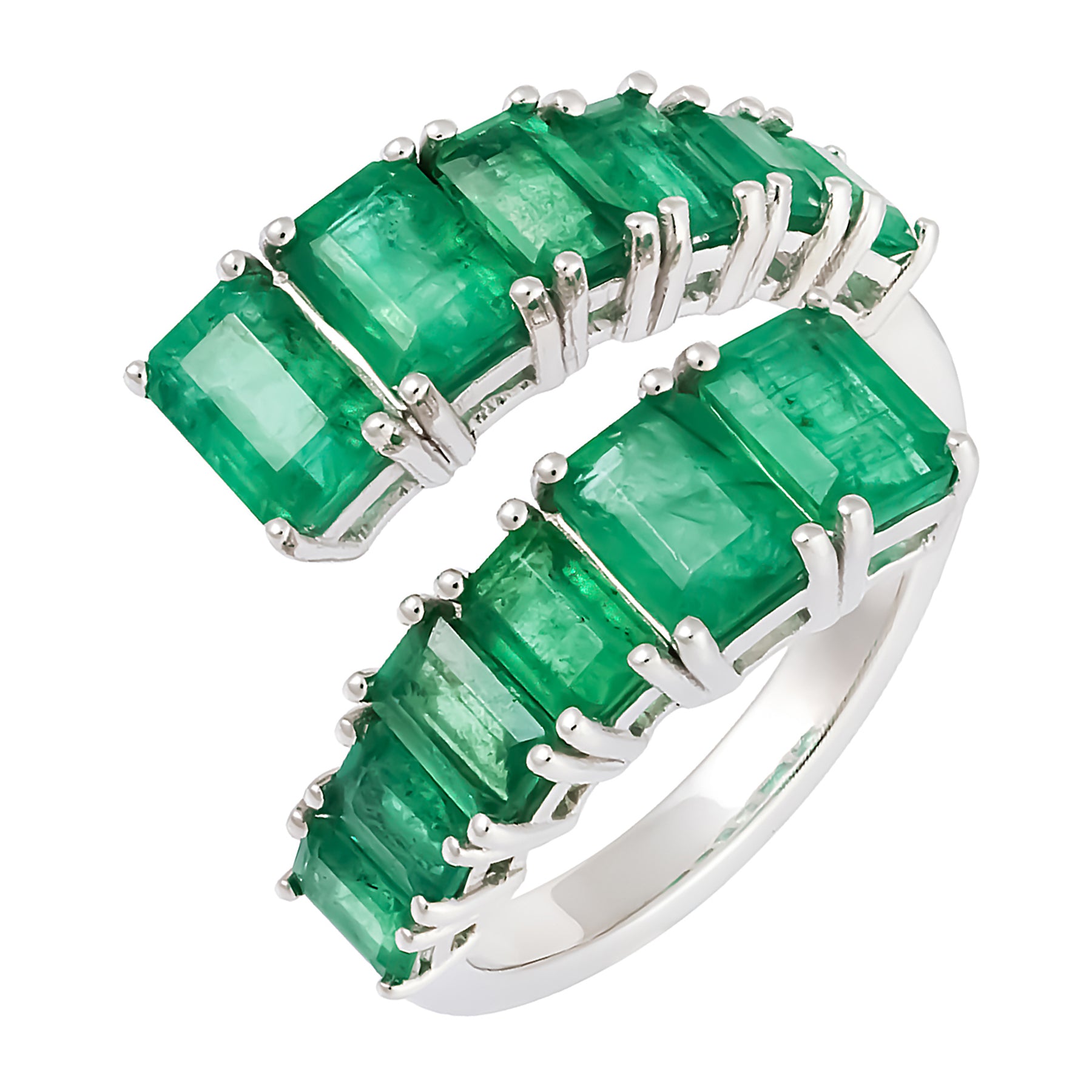 Graduated Gemstone Emerald Cut Swirl Ring