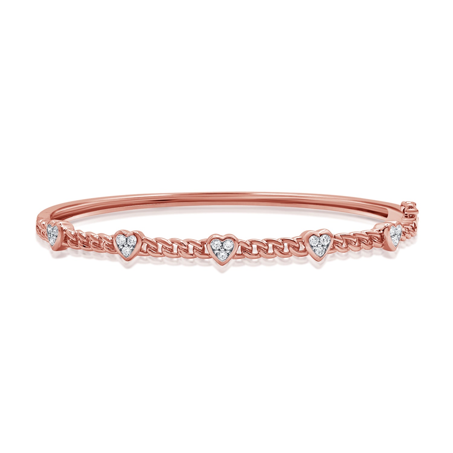 Cuban Chain And Heart Diamond Bangle