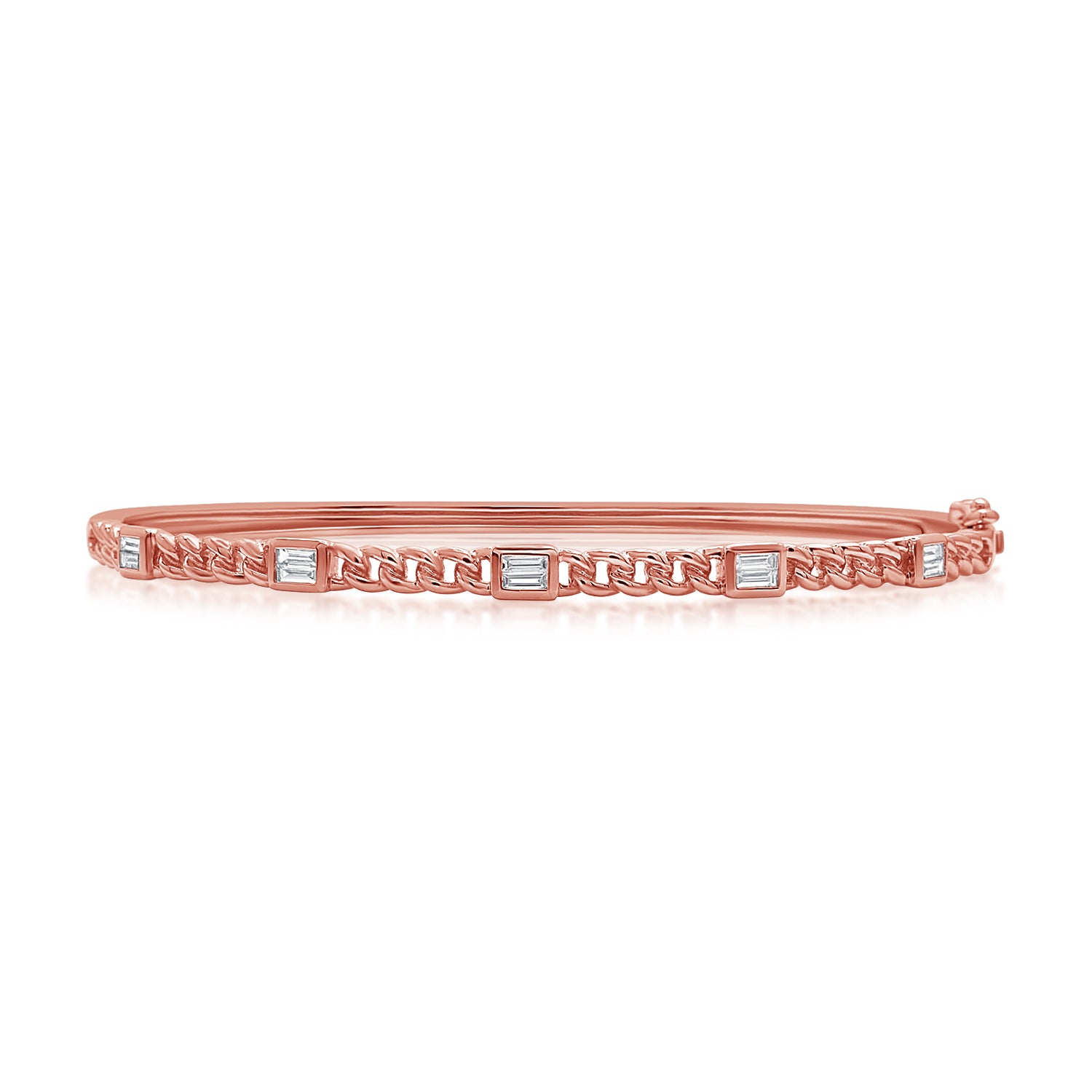 Cuban Chain And Baguette Diamond Bangle