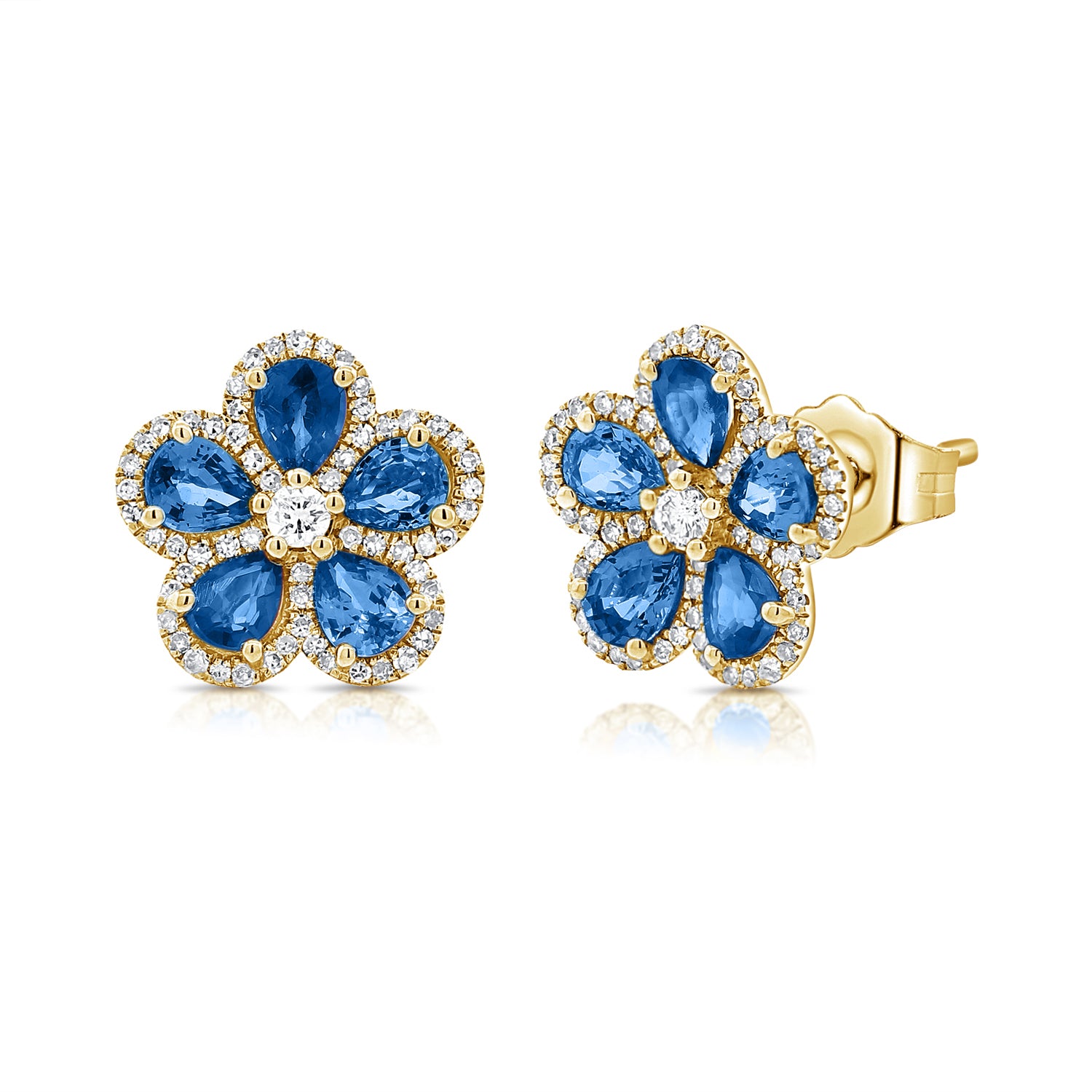 Pear Gemstone Flower Halo Studs