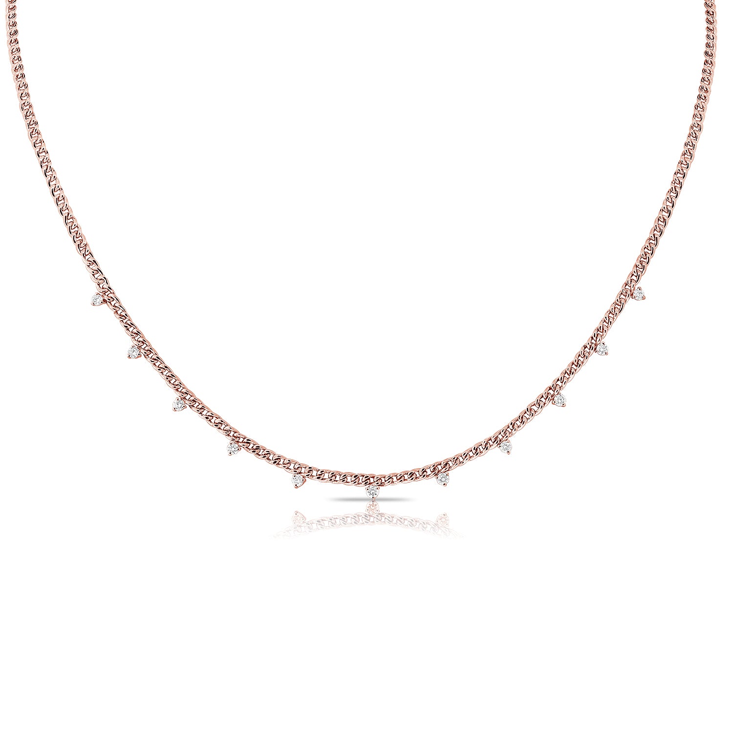 Cuban Chain With Spaced Diamonds Necklace