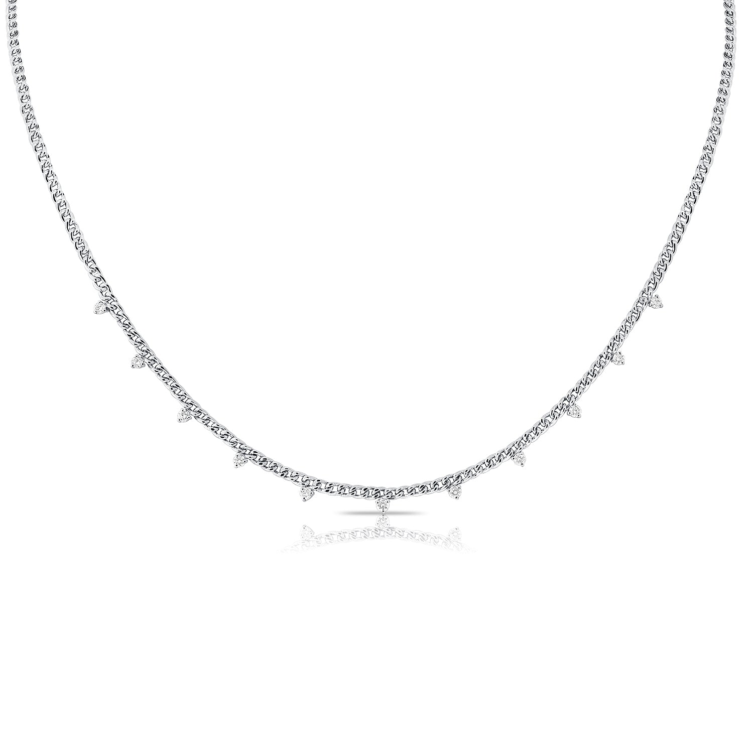 Cuban Chain With Spaced Diamonds Necklace