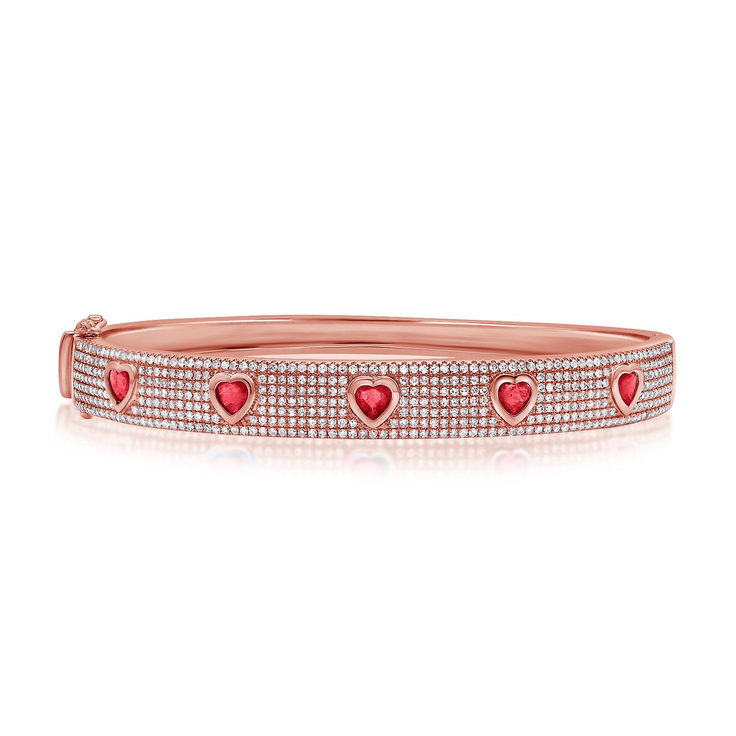 Bezel Set Heart And Pave Bangle