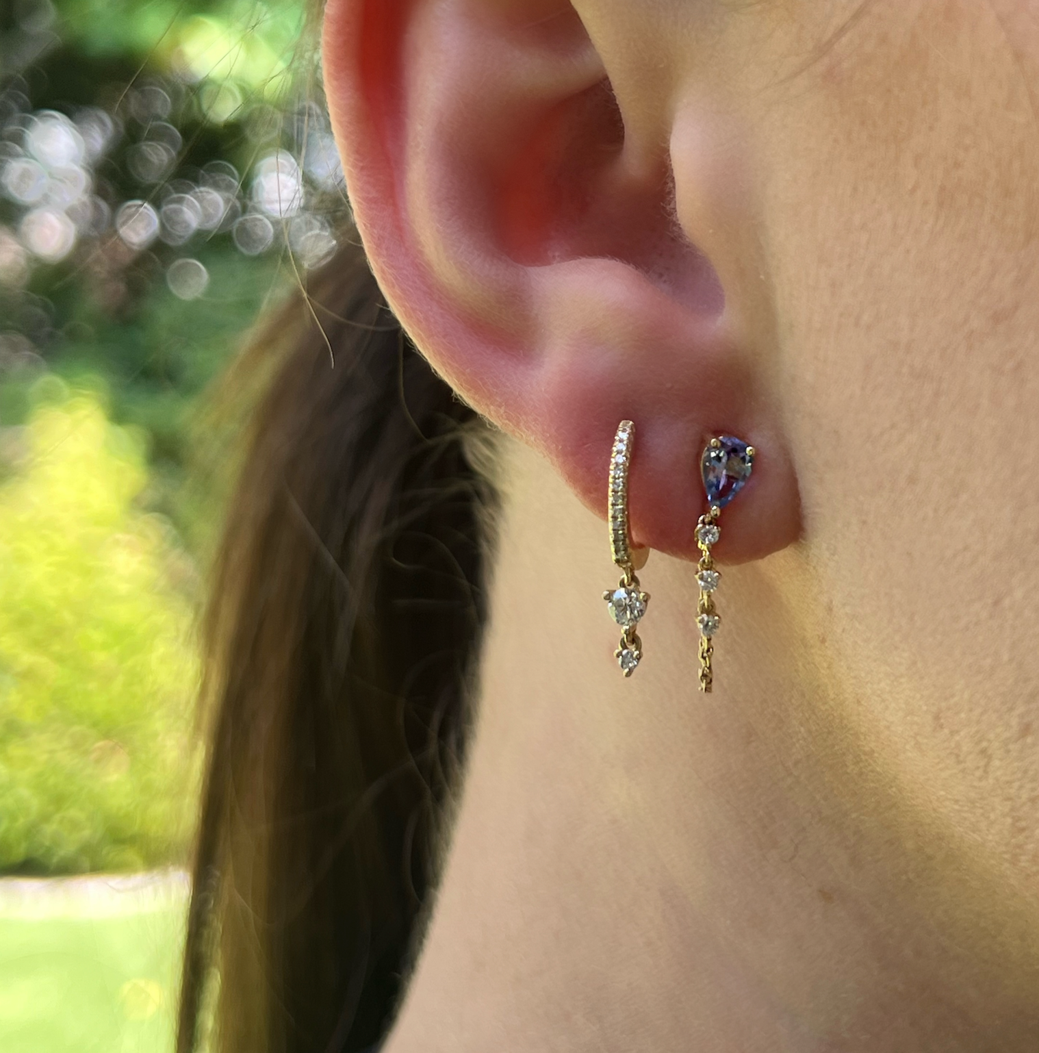 Gemstone Pear And Diamond Chain Earrings