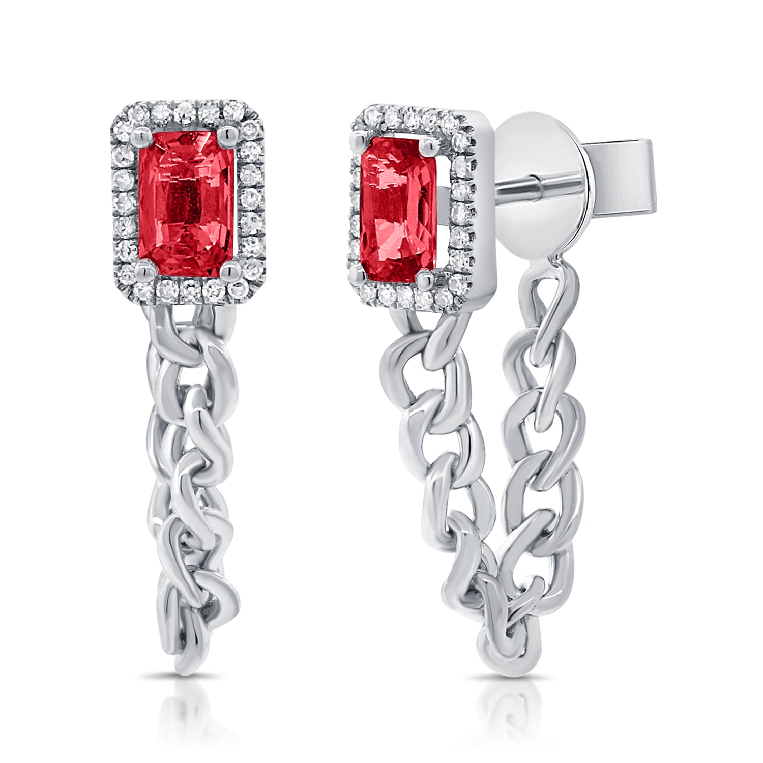 Emerald Cut Halo Cuban Chain Earrings