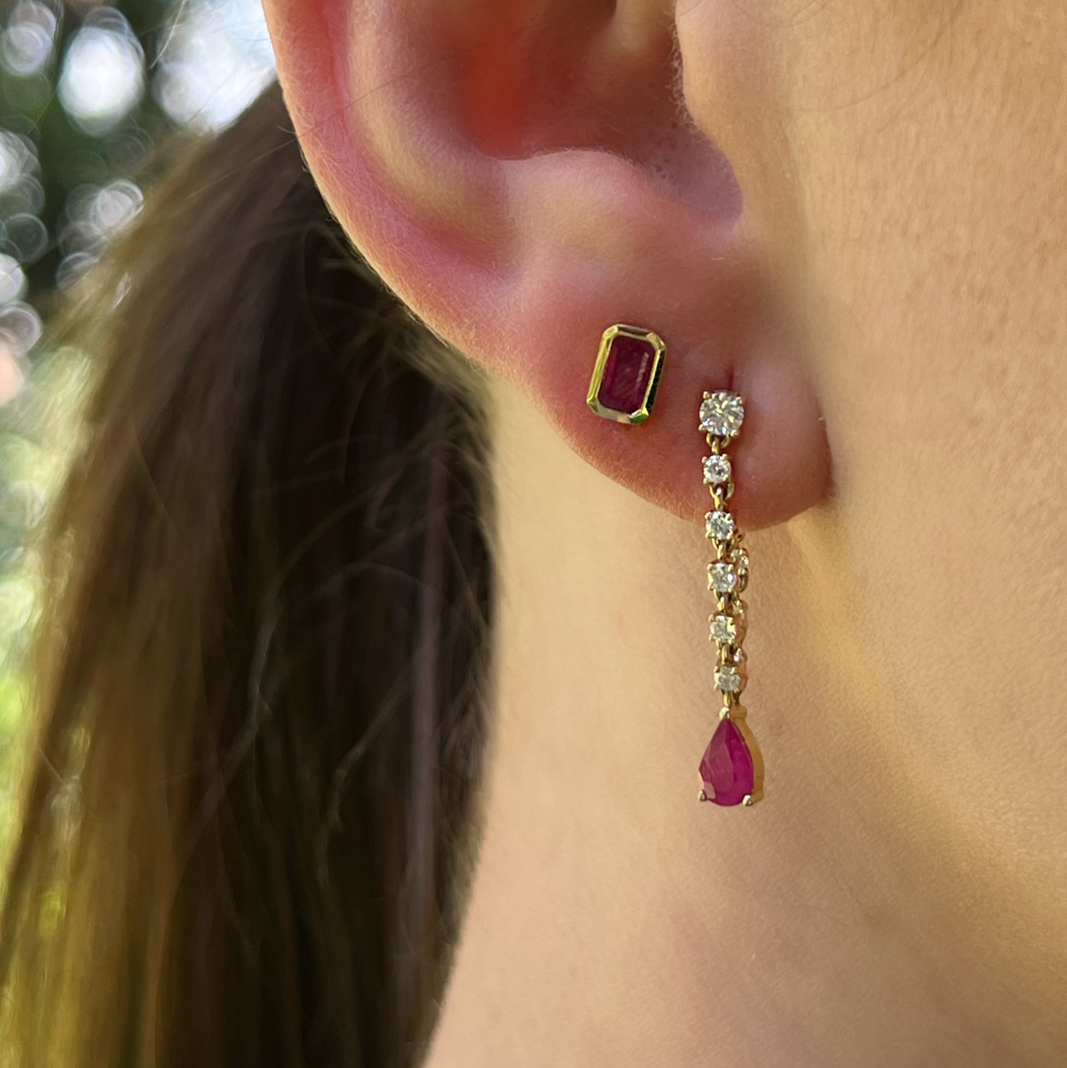 Diamond Chain With Gemstone Drop Earrings