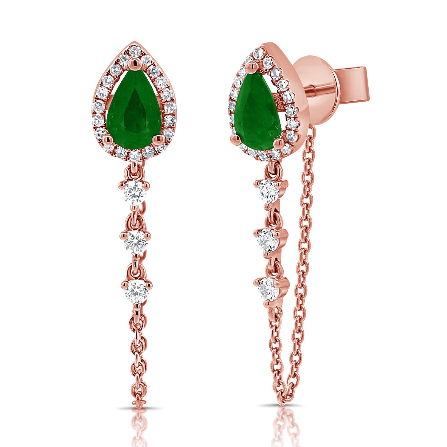 Gemstone Pear Halo And Diamond Chain Earrings