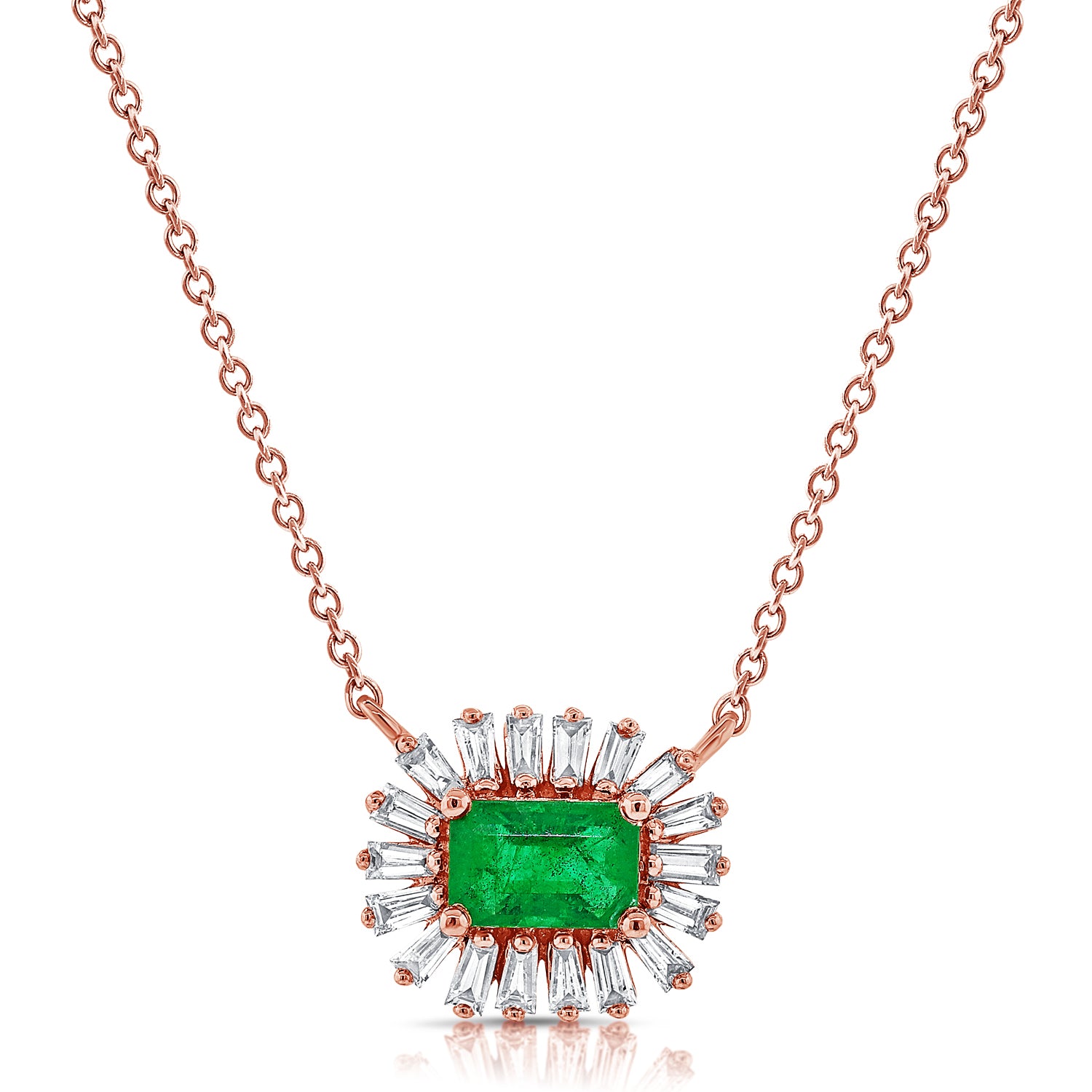 Gemstone With Diamond Baguette Rim Necklace