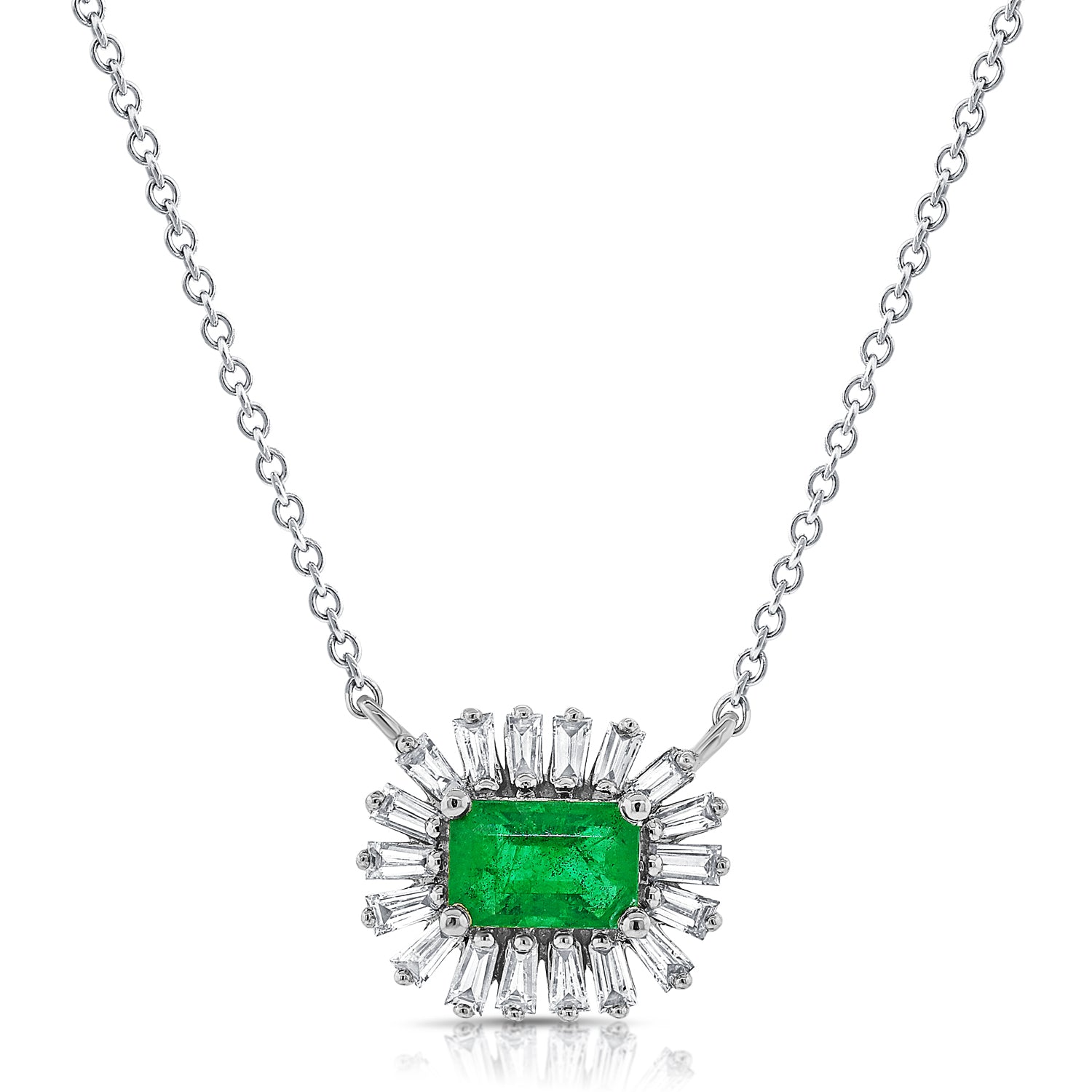 Gemstone With Diamond Baguette Rim Necklace