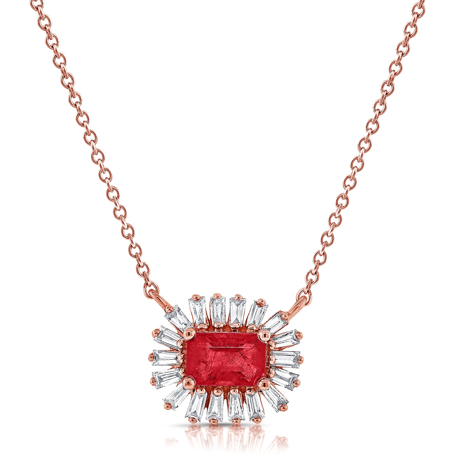 Gemstone With Diamond Baguette Rim Necklace