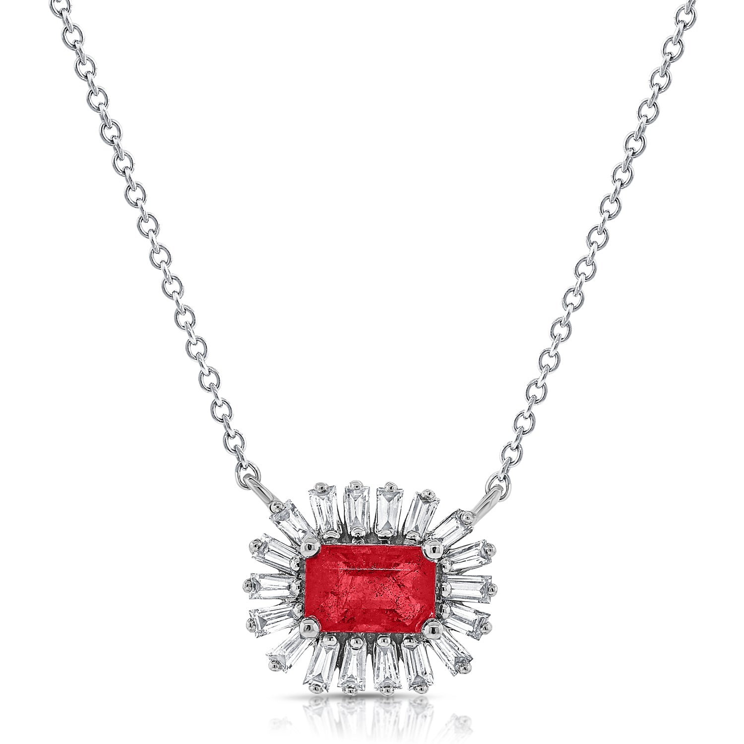 Gemstone With Diamond Baguette Rim Necklace