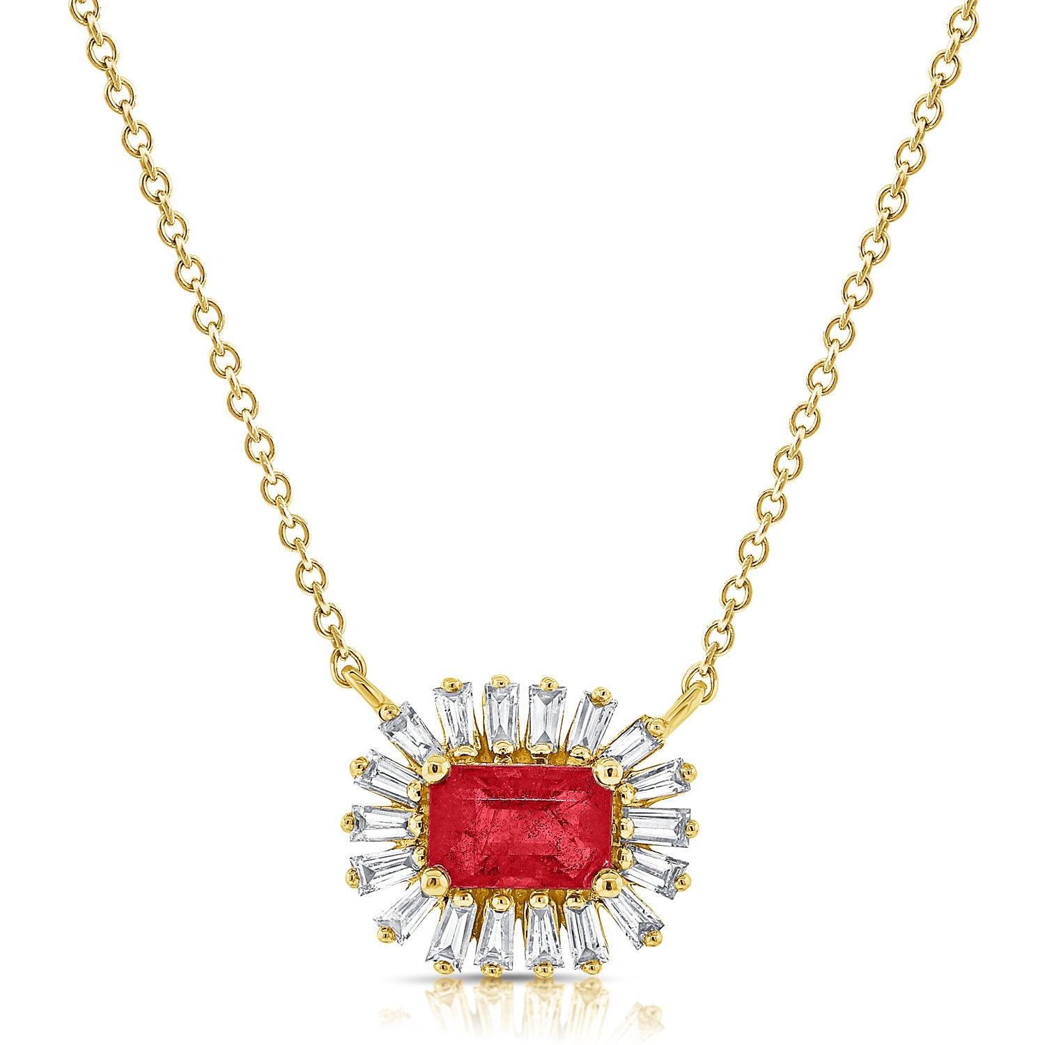 Gemstone With Diamond Baguette Rim Necklace