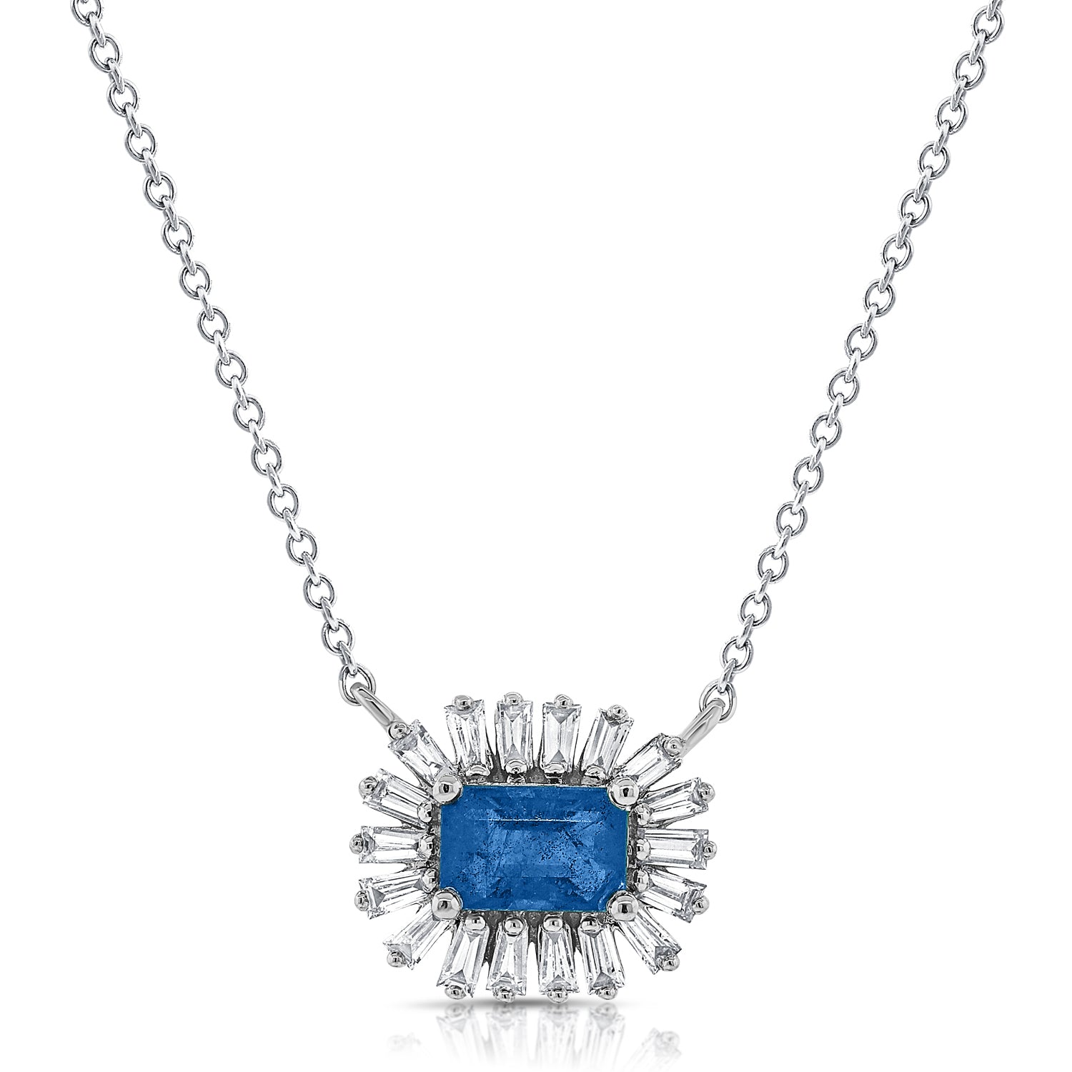 Gemstone With Diamond Baguette Rim Necklace