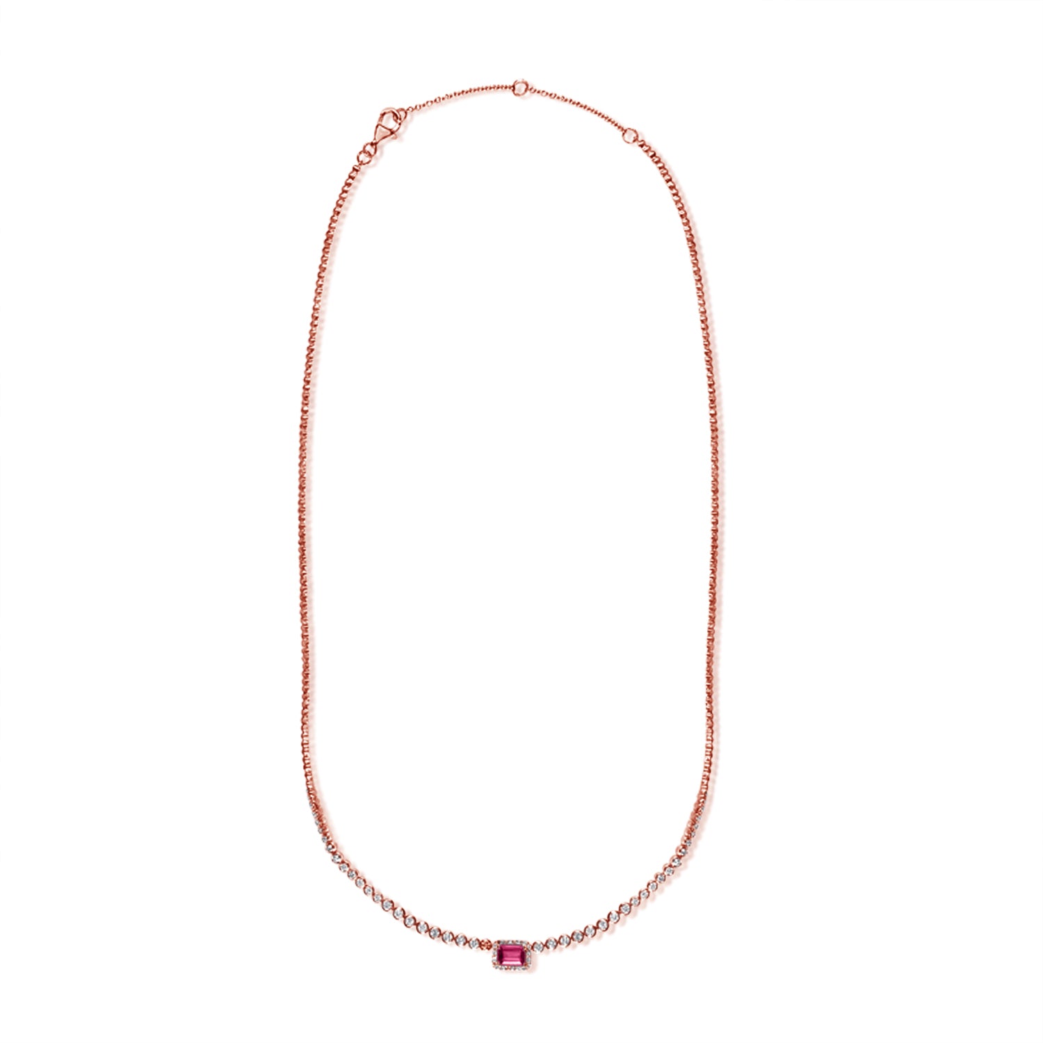 Half Diamond Tennis Necklace With Gemstone Center