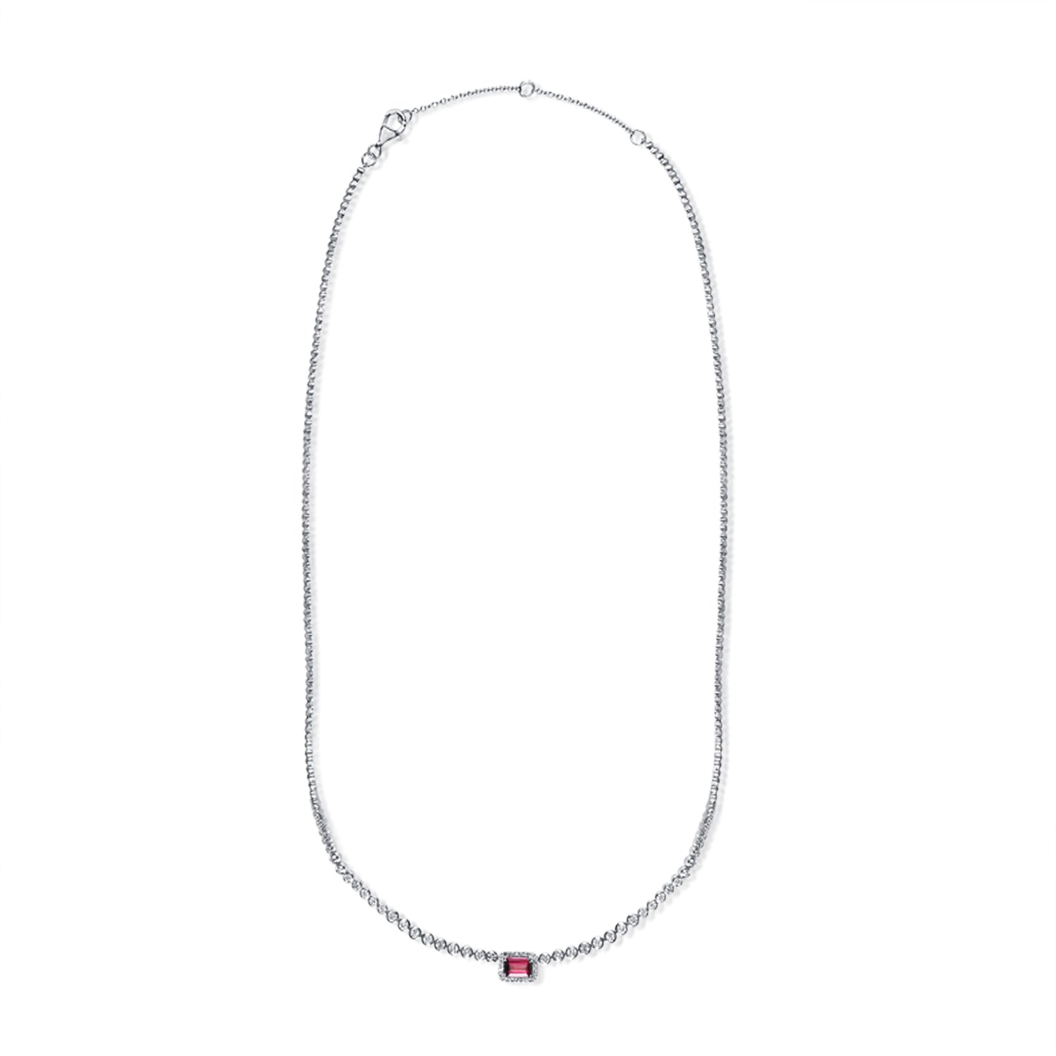 Half Diamond Tennis Necklace With Gemstone Center