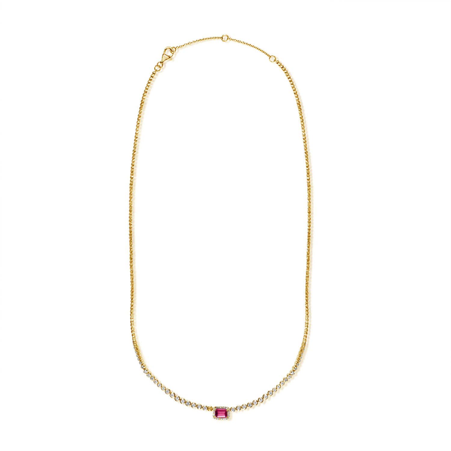 Half Diamond Tennis Necklace With Gemstone Center