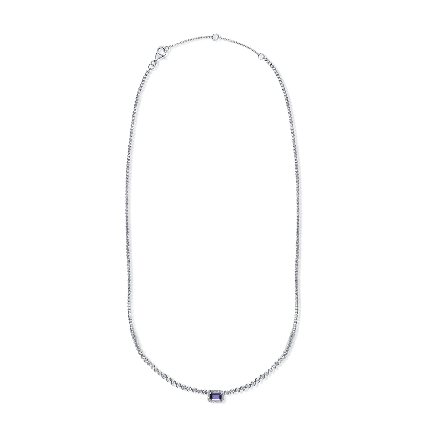 Half Diamond Tennis Necklace With Gemstone Center