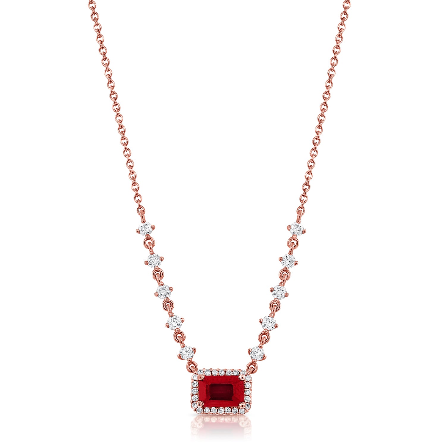 Emerald Cut Gemstone With Halo Necklace