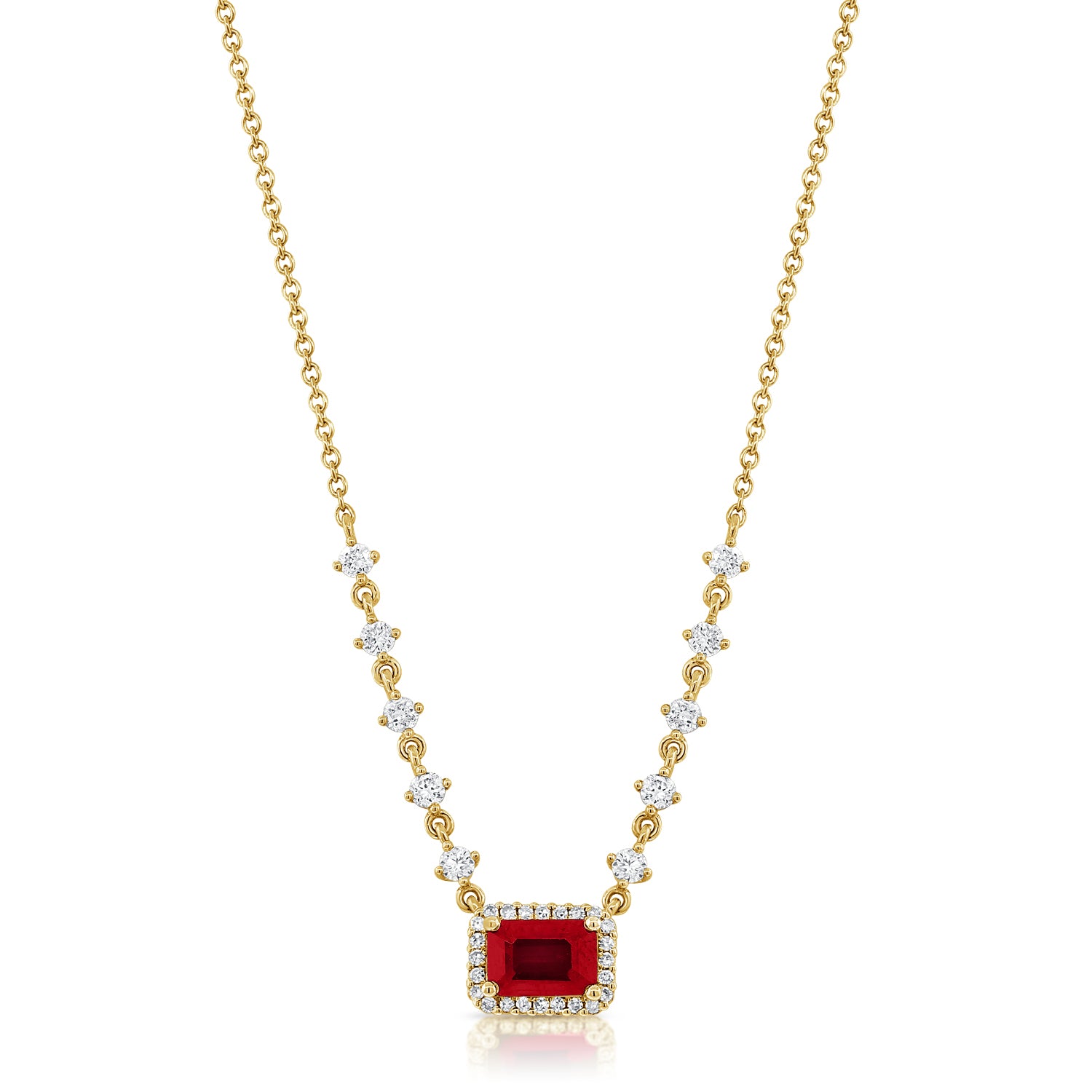 Emerald Cut Gemstone With Halo Necklace