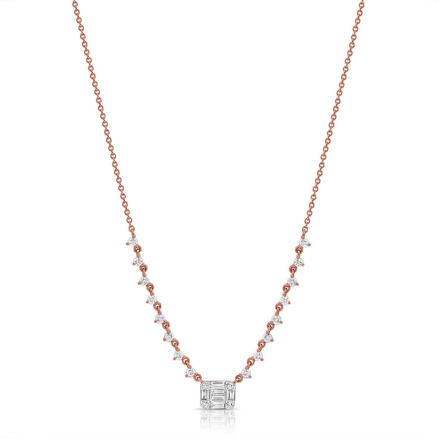 Half Tennis Necklace With Rectangle Baguette Center