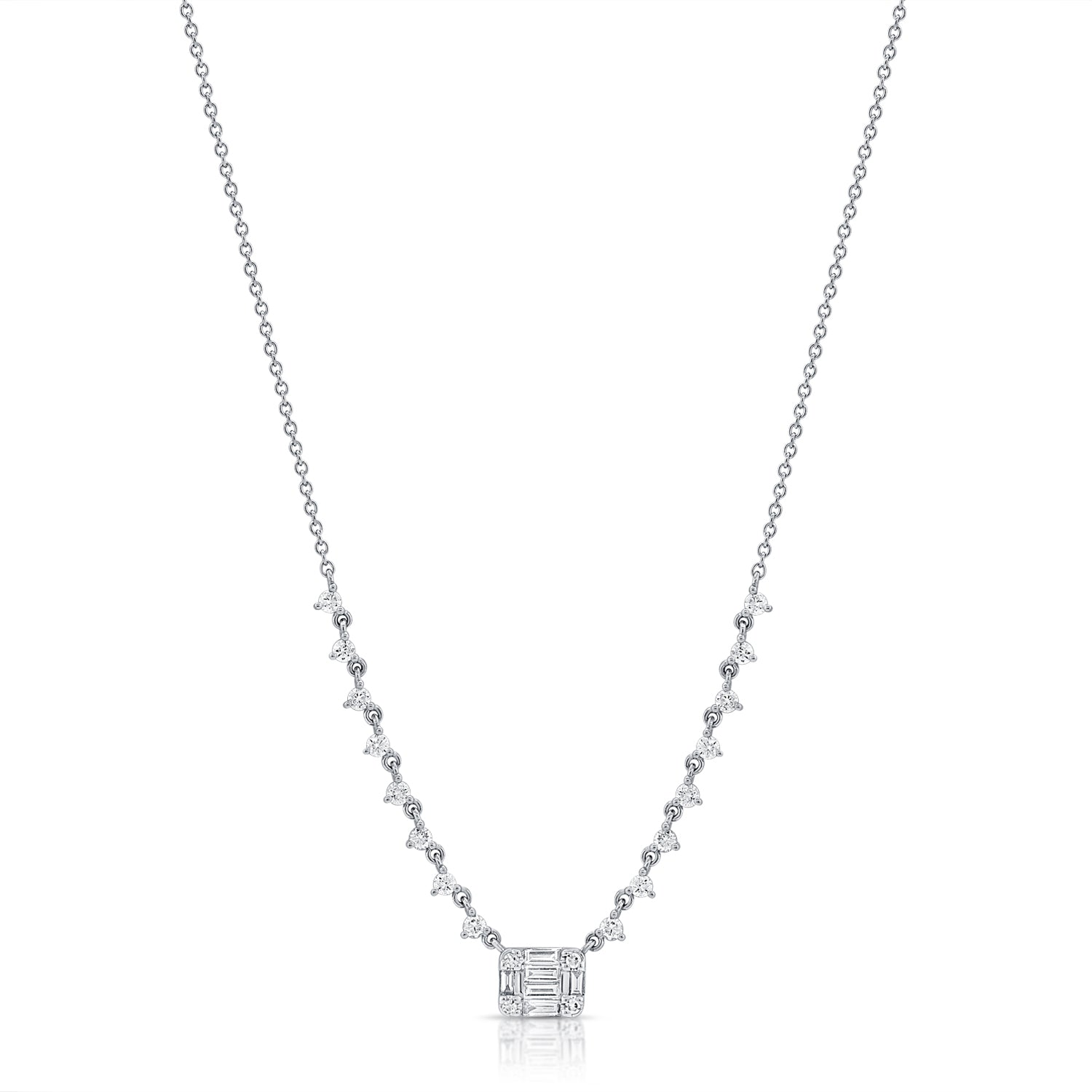 Half Tennis Necklace With Rectangle Baguette Center