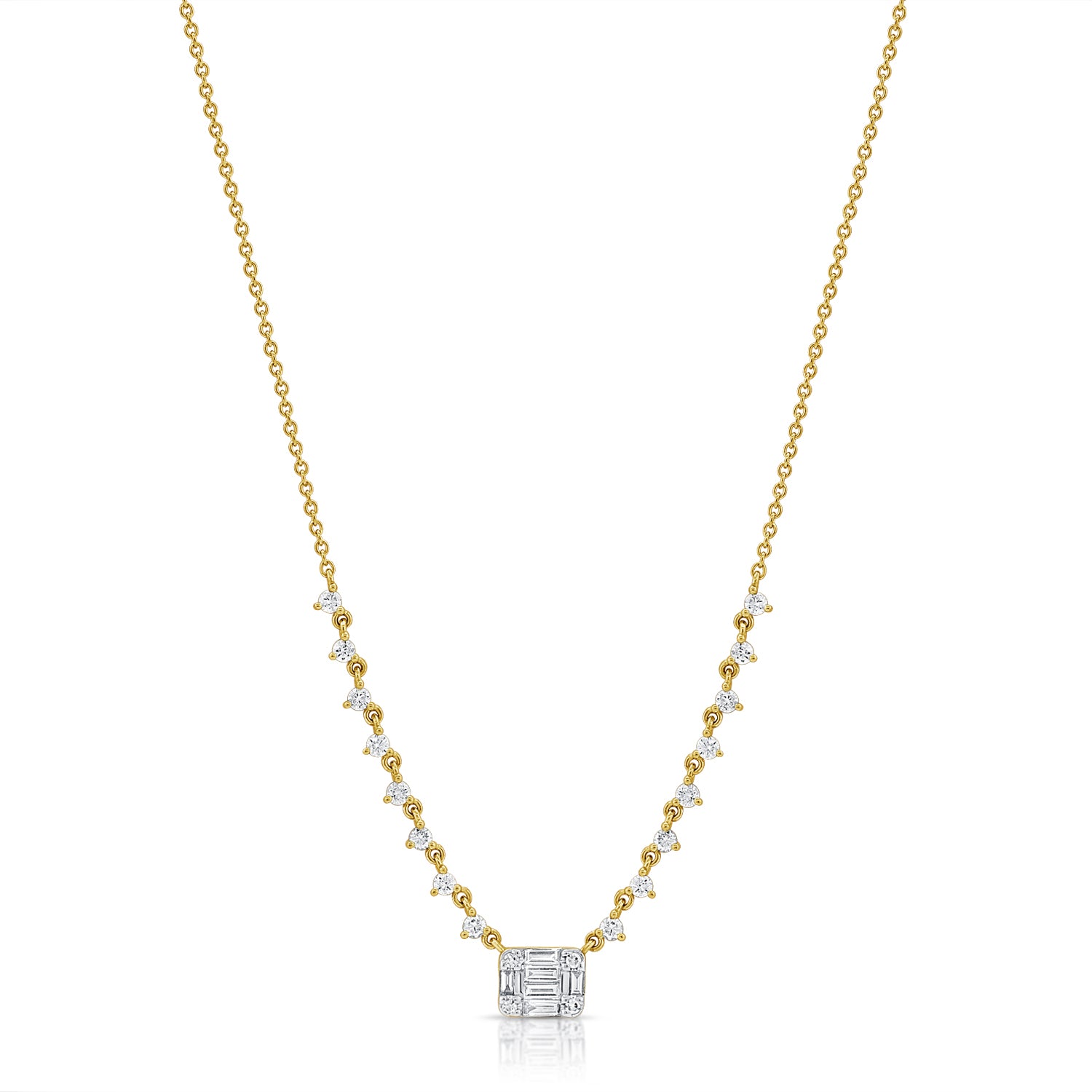 Half Tennis Necklace With Rectangle Baguette Center