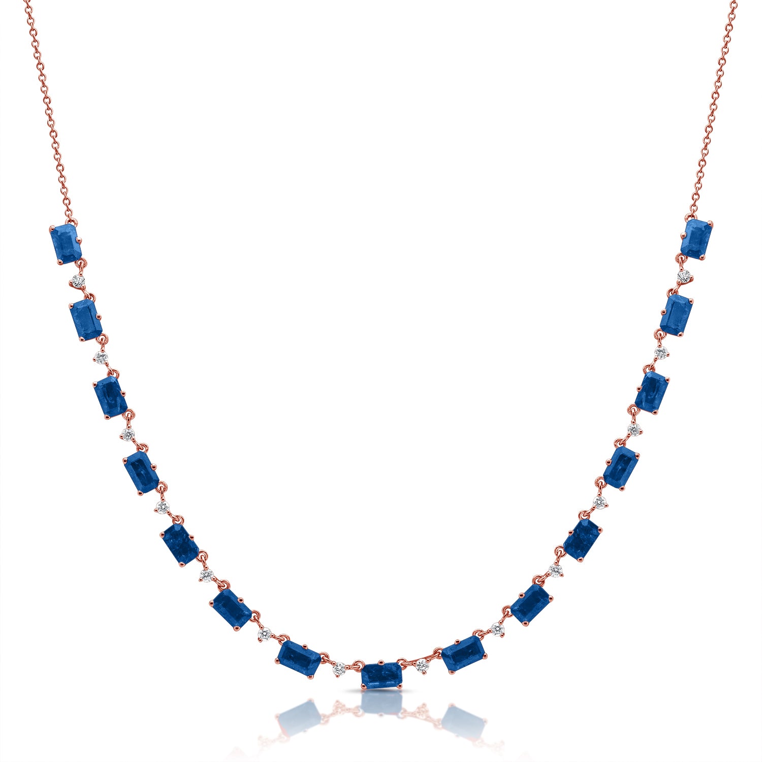 Baguette Gemstone And Diamond Half Tennis Neckalace