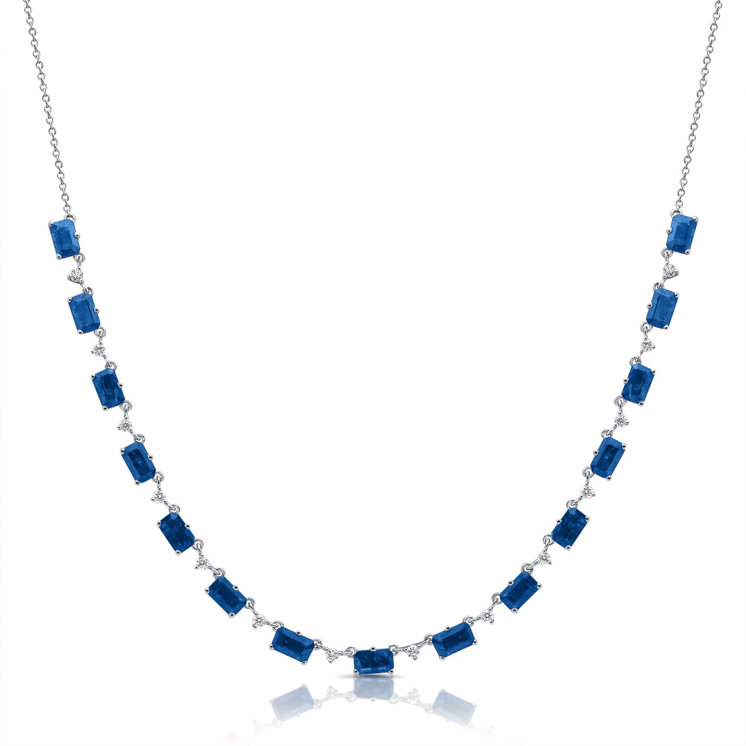 Baguette Gemstone And Diamond Half Tennis Neckalace