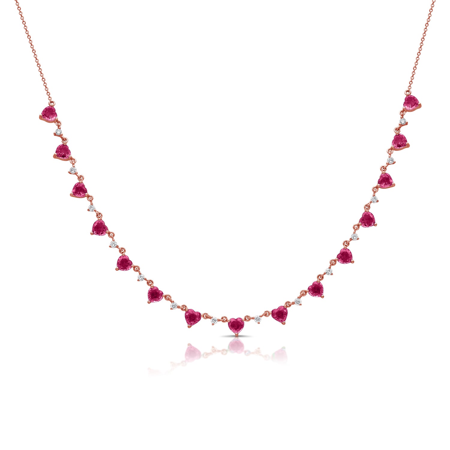 Heart Gemstone And Diamond Half Tennis Necklace