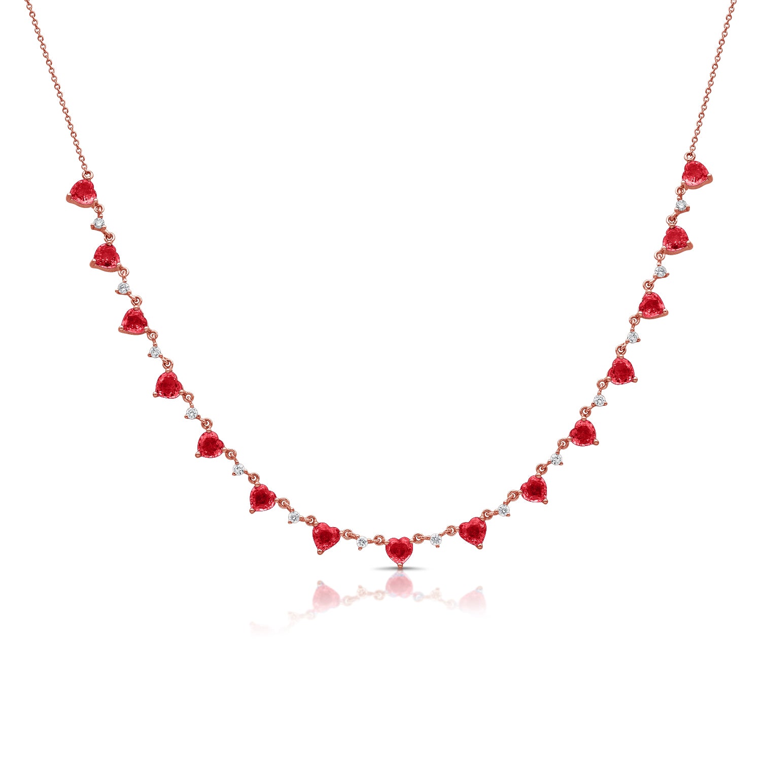 Heart Gemstone And Diamond Half Tennis Necklace