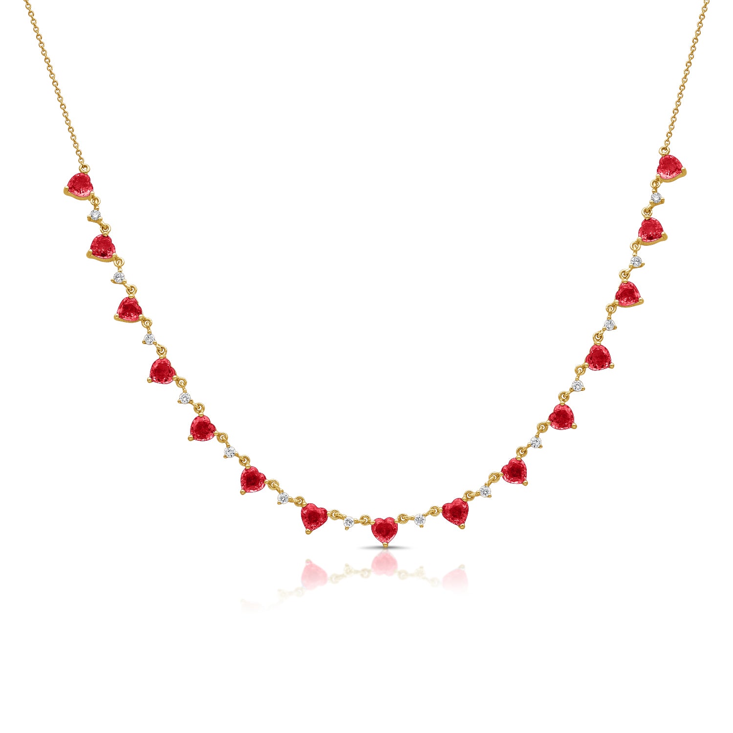 Heart Gemstone And Diamond Half Tennis Necklace