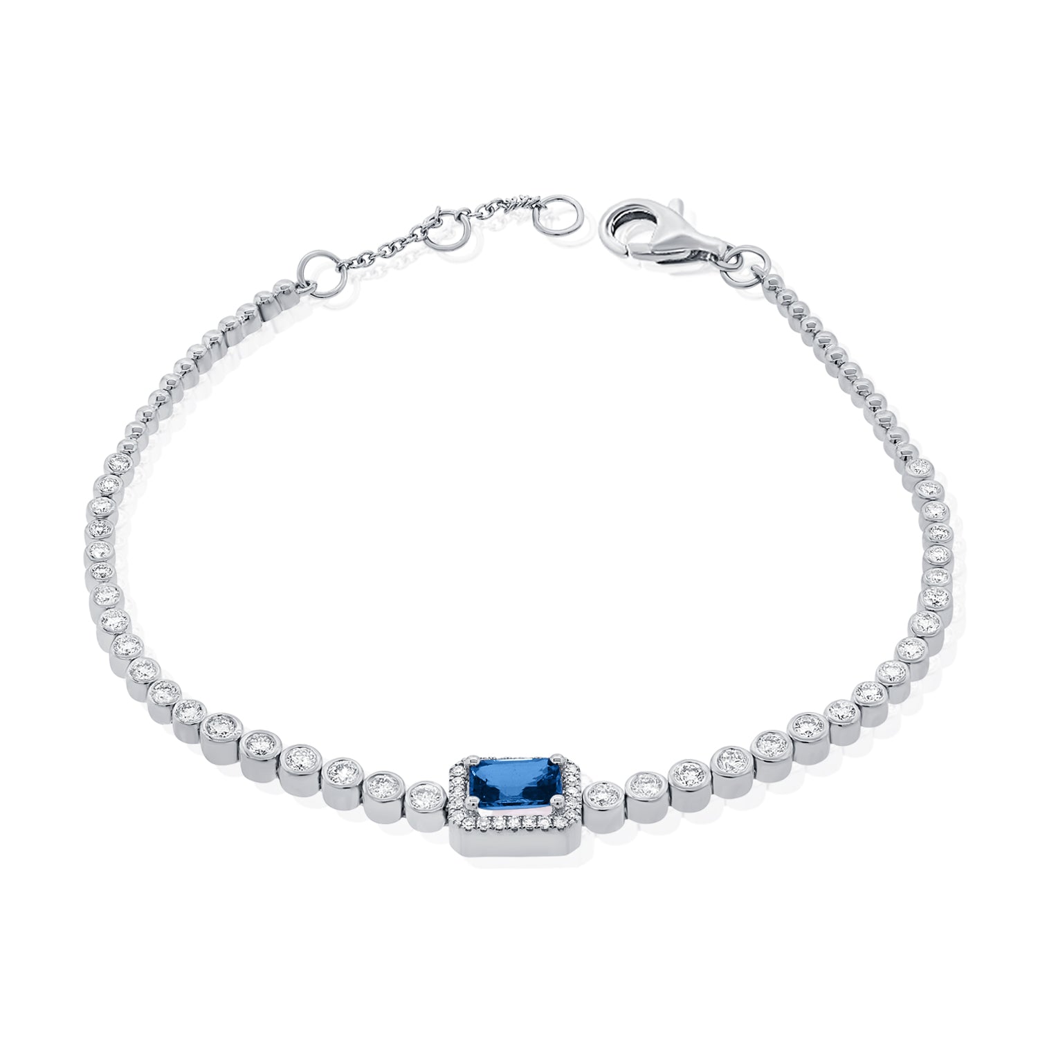 Bezel Set Graduated Diamond Tennis Bracelet With Gemstone Center